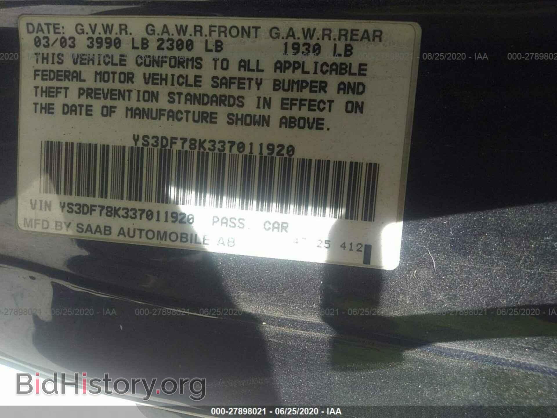 2003 SAAB 9-3 - VIN: YS3DF78K337011920 - Фото 9