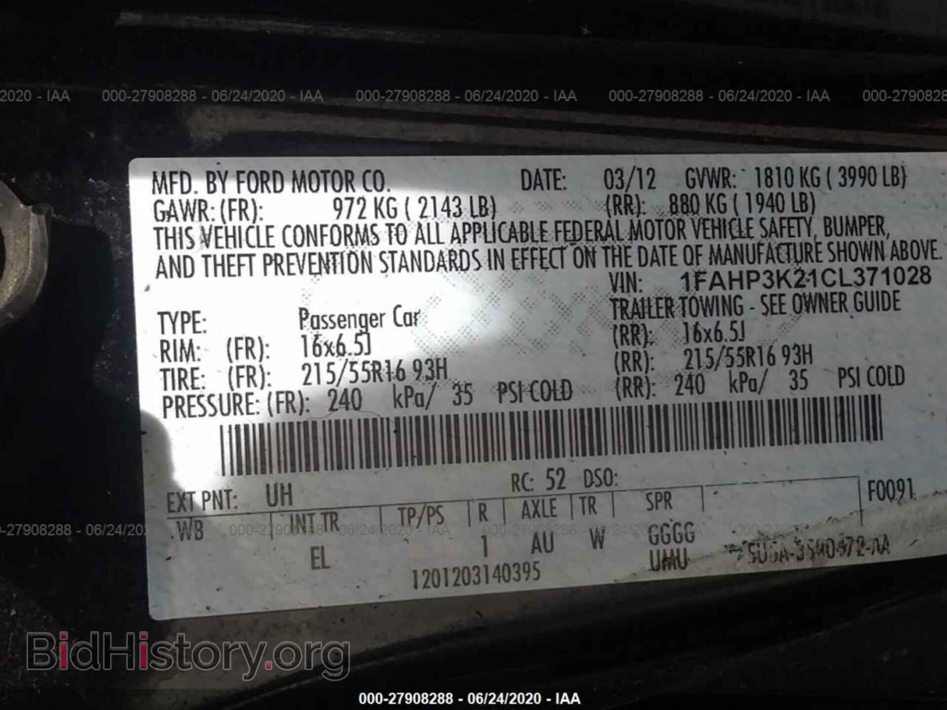 2012 FORD FOCUS - VIN: 1FAHP3K21CL371028 - Фото 9