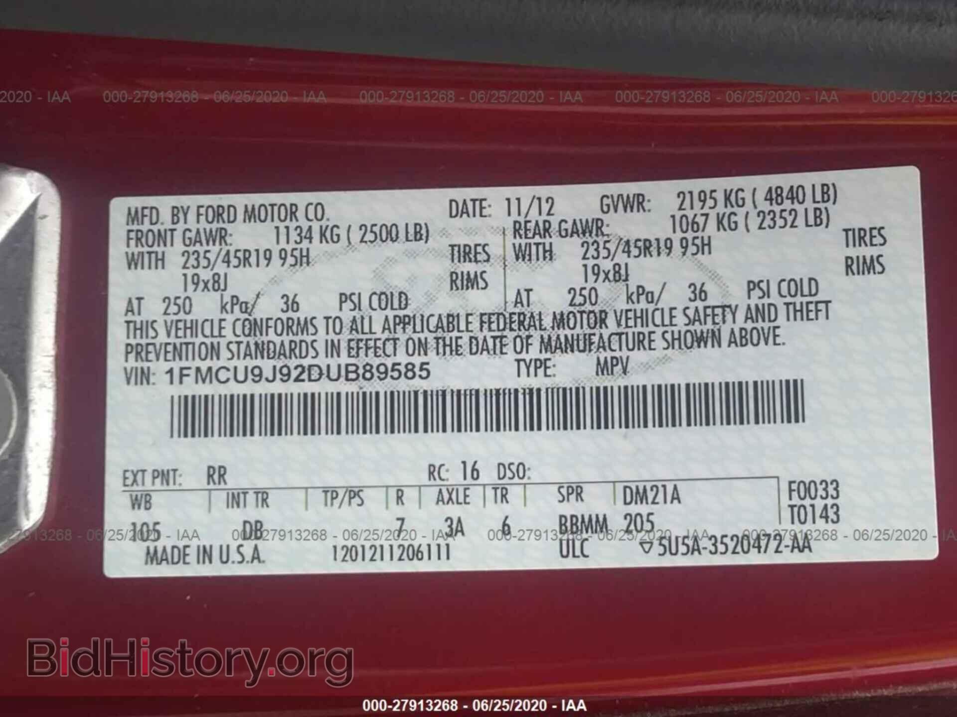 2013 FORD ESCAPE - VIN: 1FMCU9J92DUB89585 - Фото 9