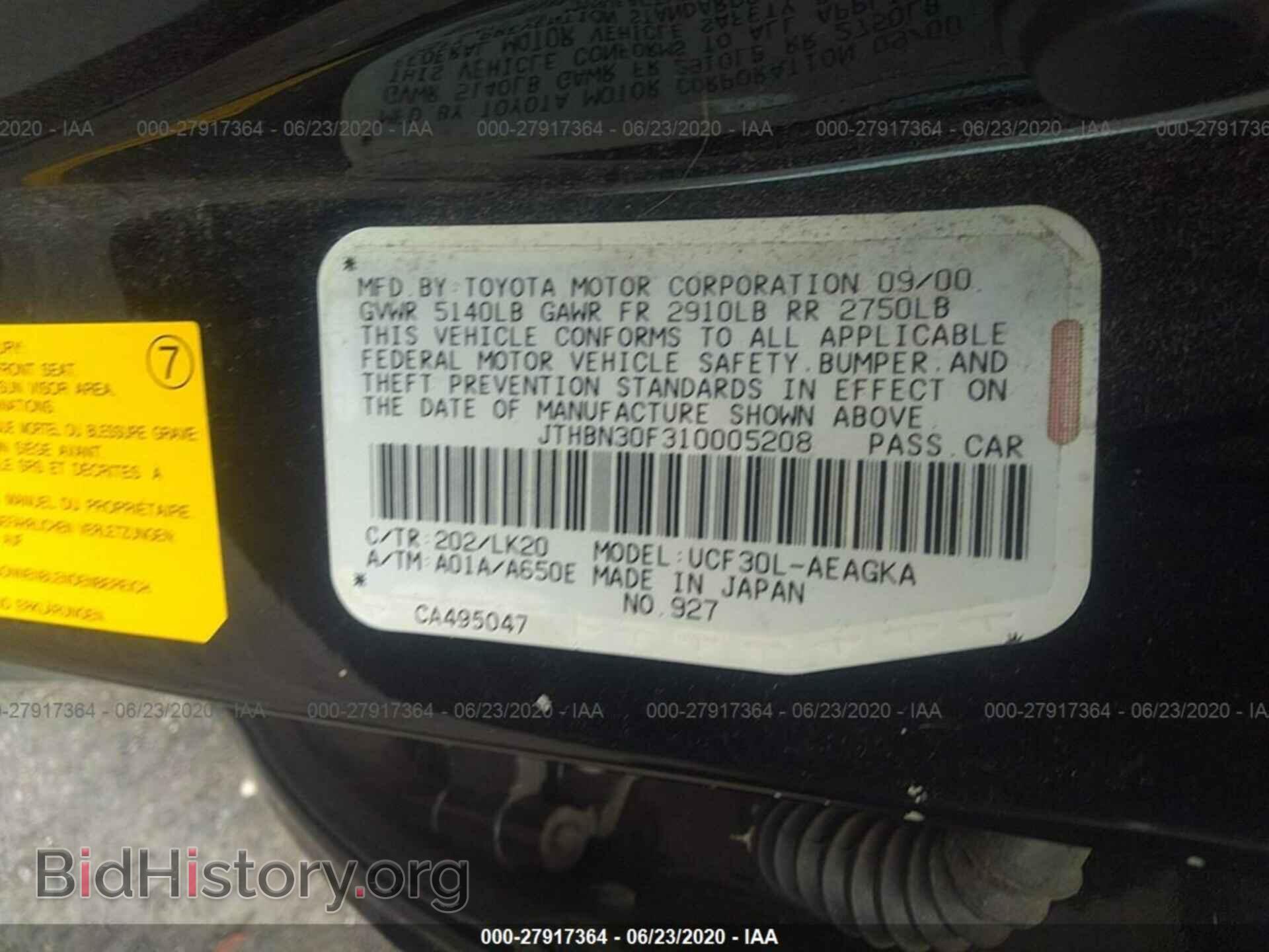 2001 LEXUS LS - VIN: JTHBN30F310005208 - Photo 9