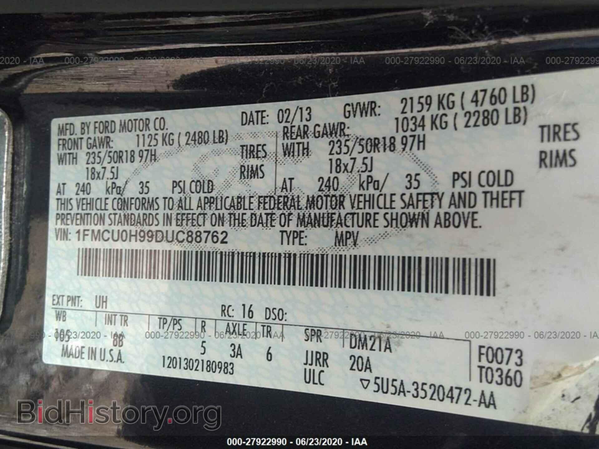 2013 FORD ESCAPE - VIN: 1FMCU0H99DUC88762 - Фото 9