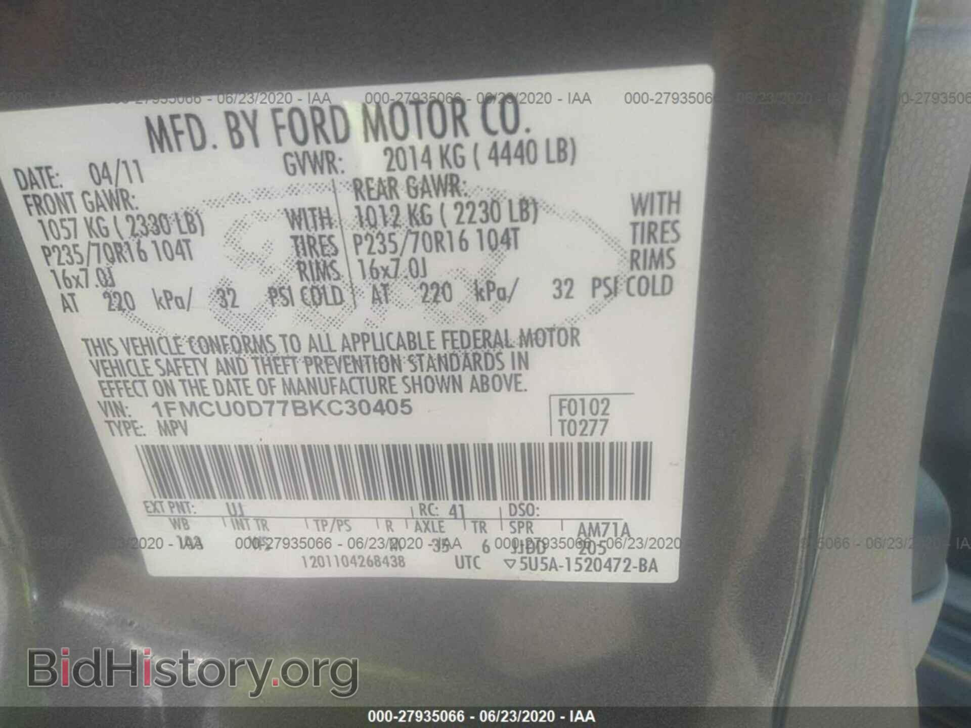 2011 FORD ESCAPE - VIN: 1FMCU0D77BKC30405 - Photo 9