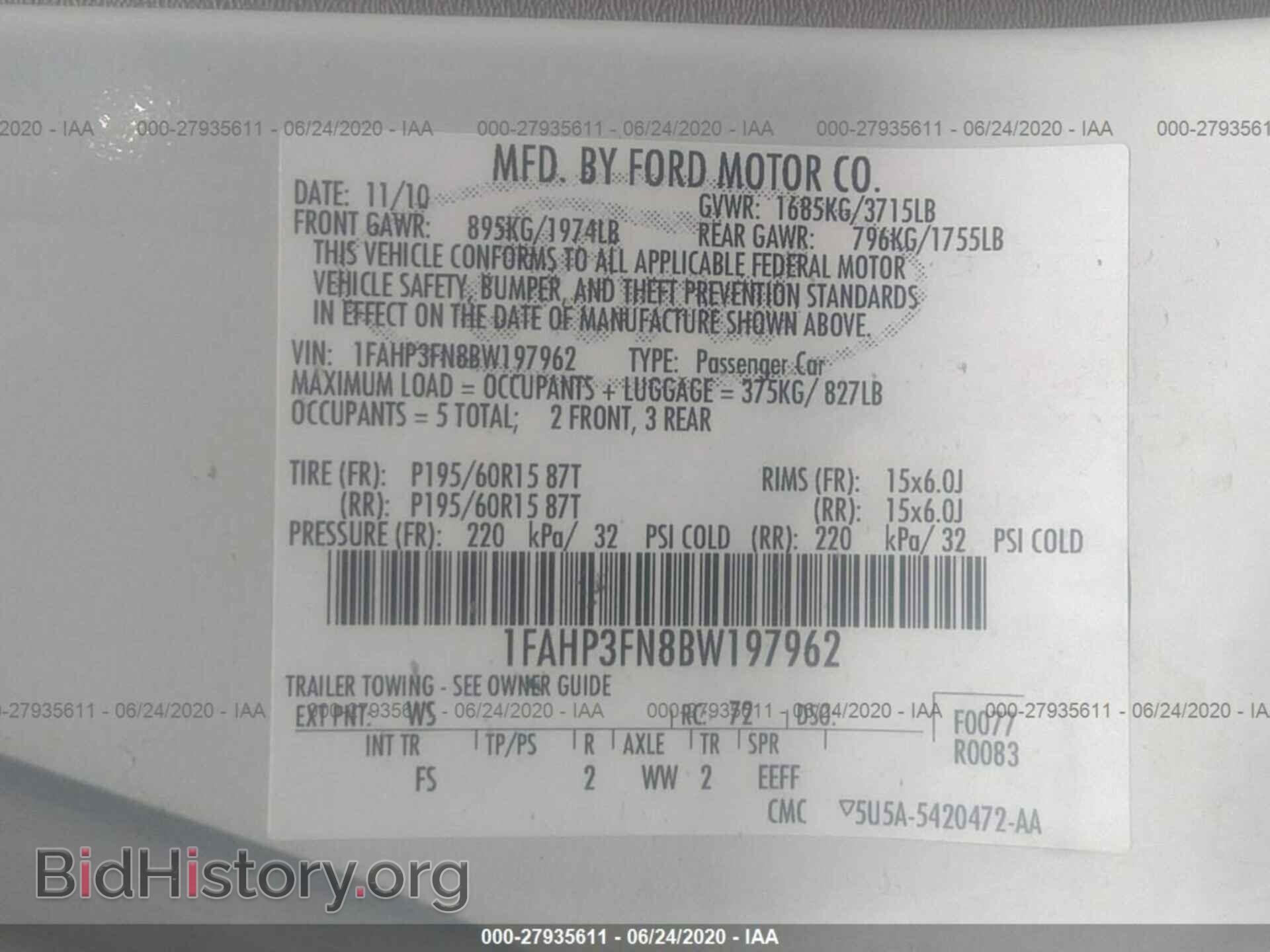 2011 FORD FOCUS - VIN: 1FAHP3FN8BW197962 - Фото 9