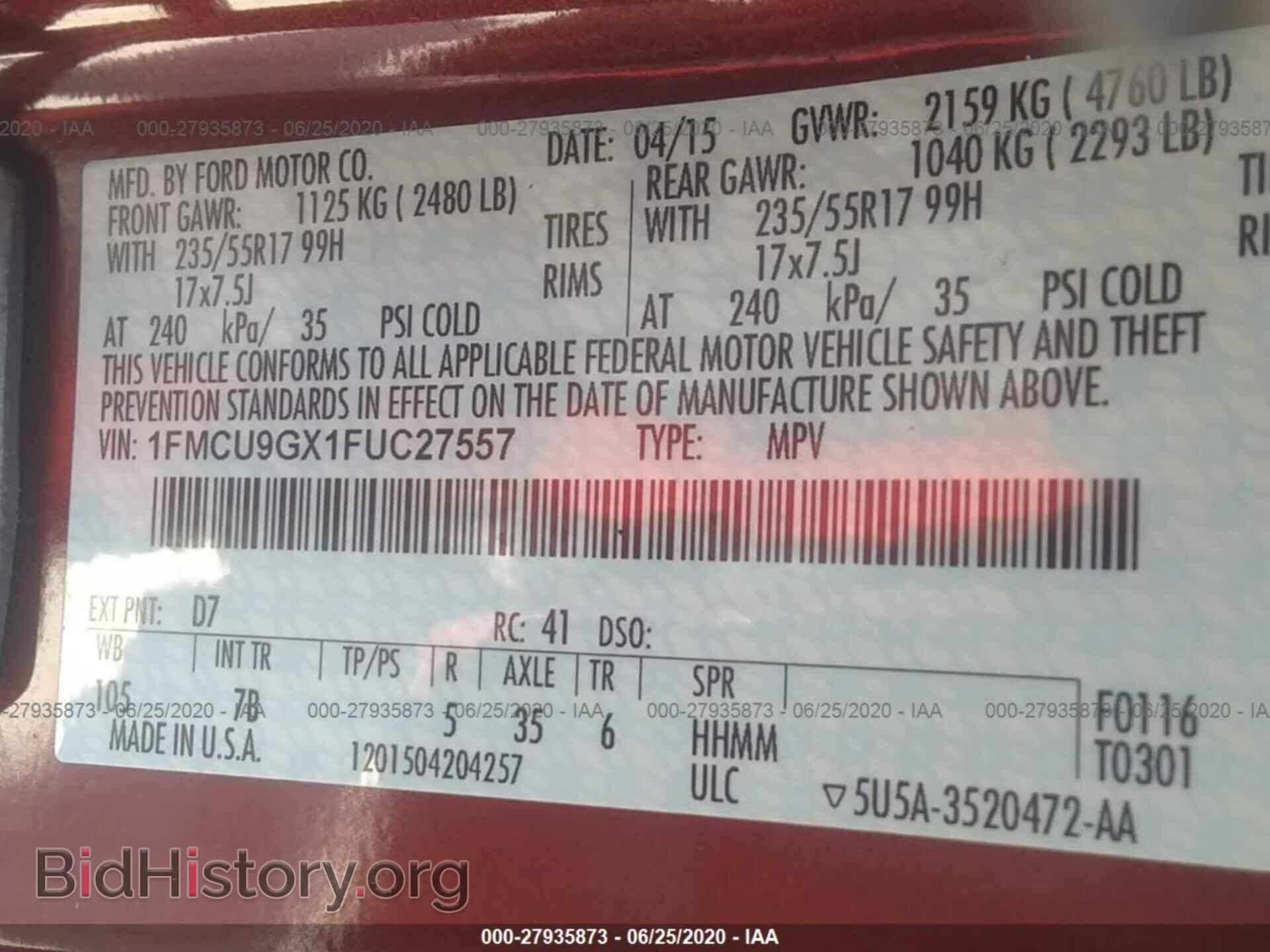 2015 FORD ESCAPE - VIN: 1FMCU9GX1FUC27557 - Photo 9