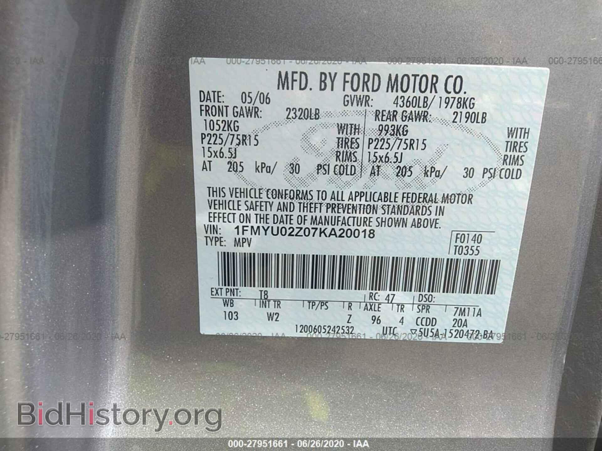 2007 FORD ESCAPE - VIN: 1FMYU02Z07KA20018 - Фото 9