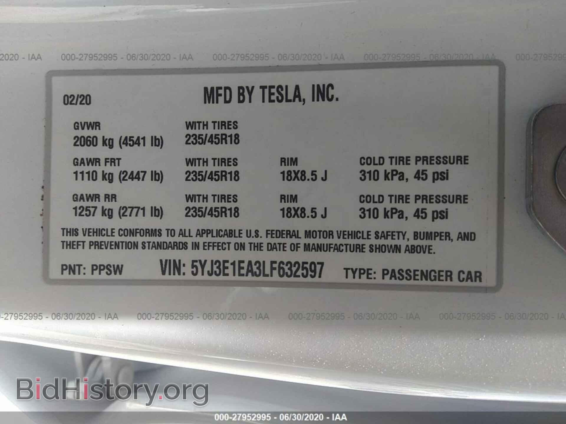 2020 TESLA MODEL 3 - VIN: 5YJ3E1EA3LF632597 - Фото 9