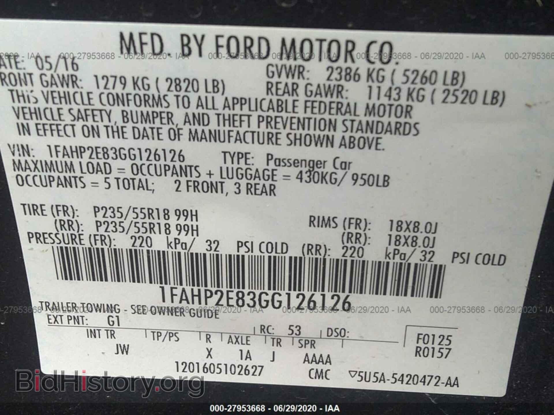 2016 FORD TAURUS - VIN: 1FAHP2E83GG126126 - Фото 9