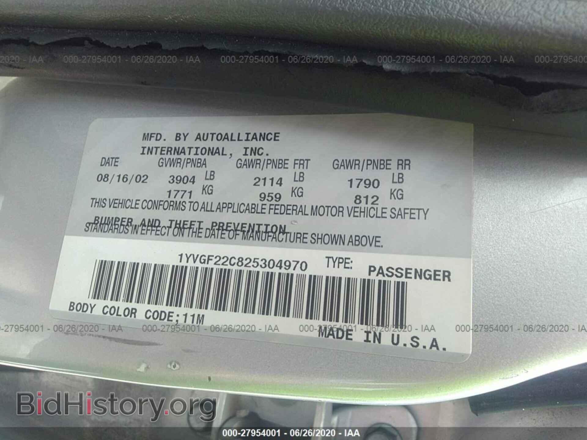 2002 MAZDA 626 - VIN: 1YVGF22C825304970 - Фото 9