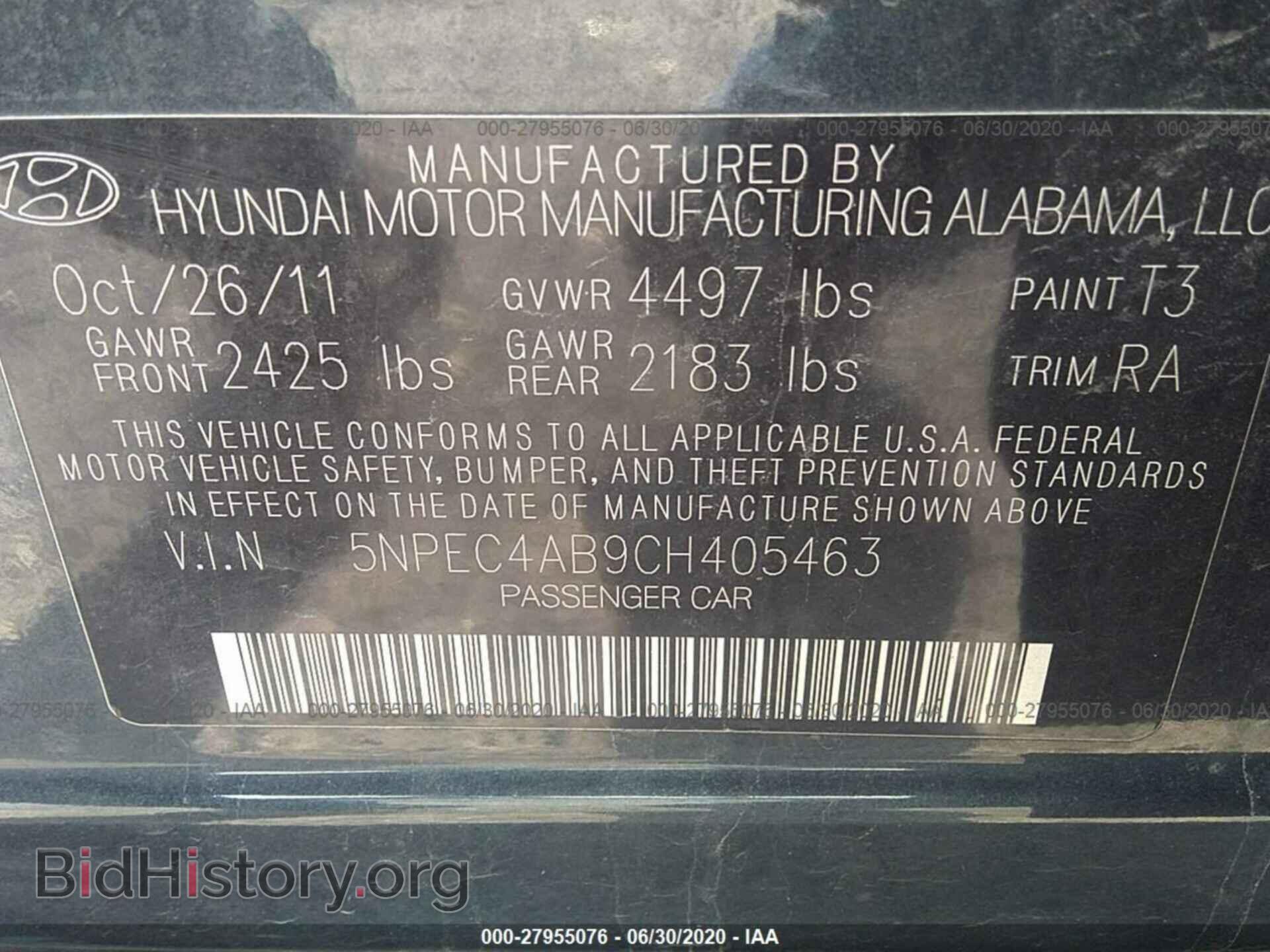 2012 HYUNDAI SONATA - VIN: 5NPEC4AB9CH405463 - Фото 9