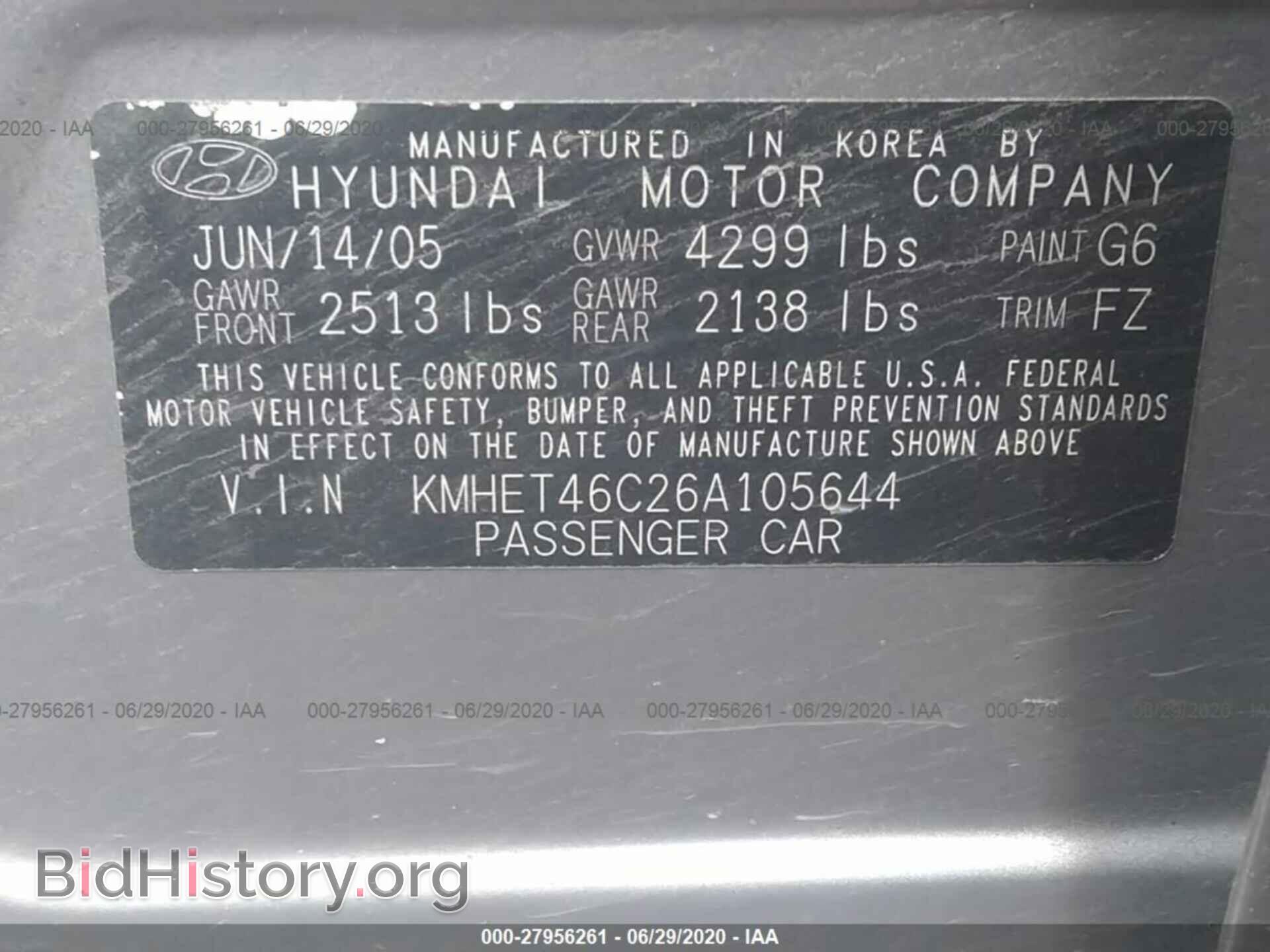 2006 HYUNDAI SONATA - VIN: KMHET46C26A105644 - Фото 9