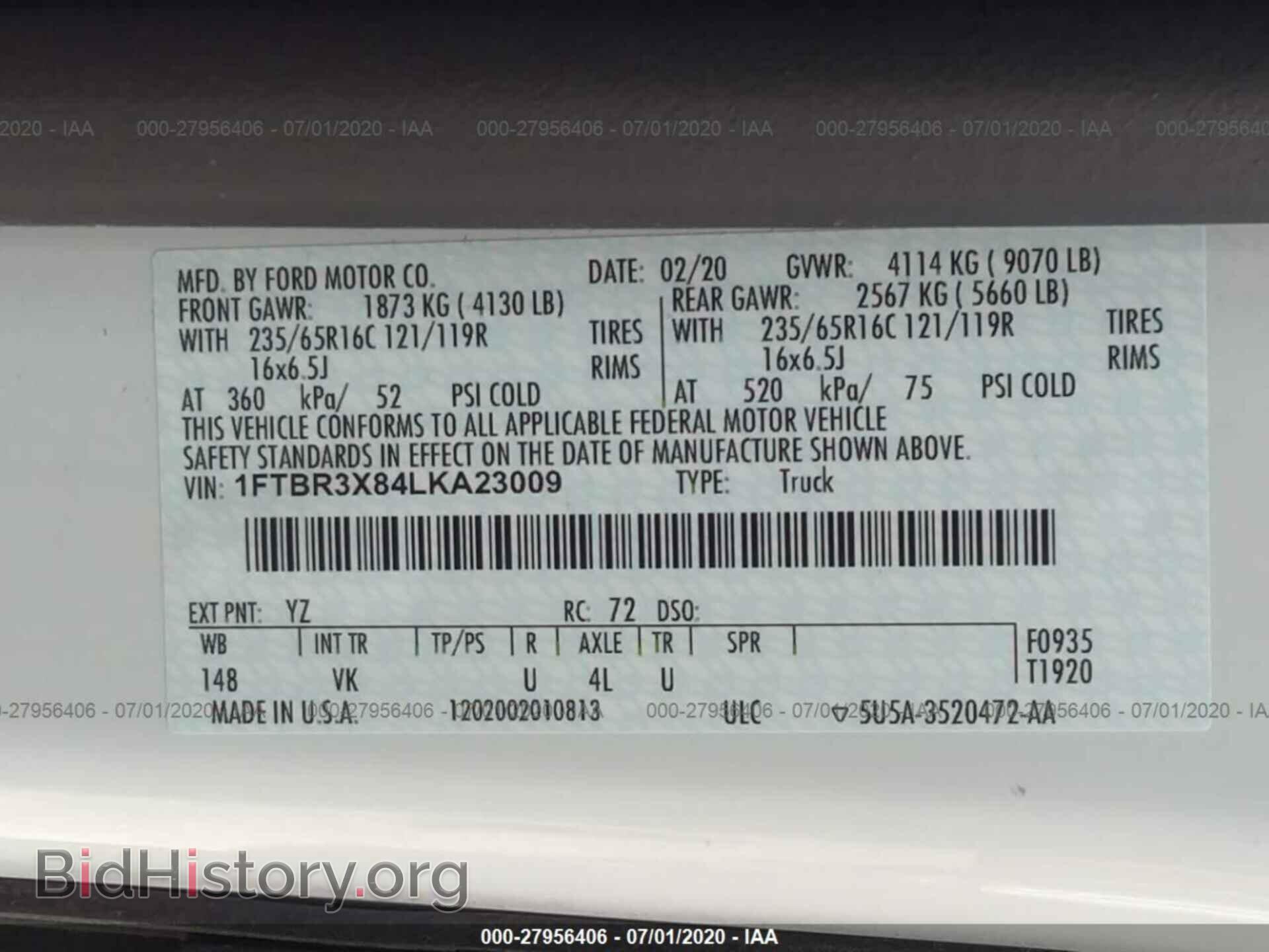 2020 FORD TRANSIT - VIN: 1FTBR3X84LKA23009 - Фото 9