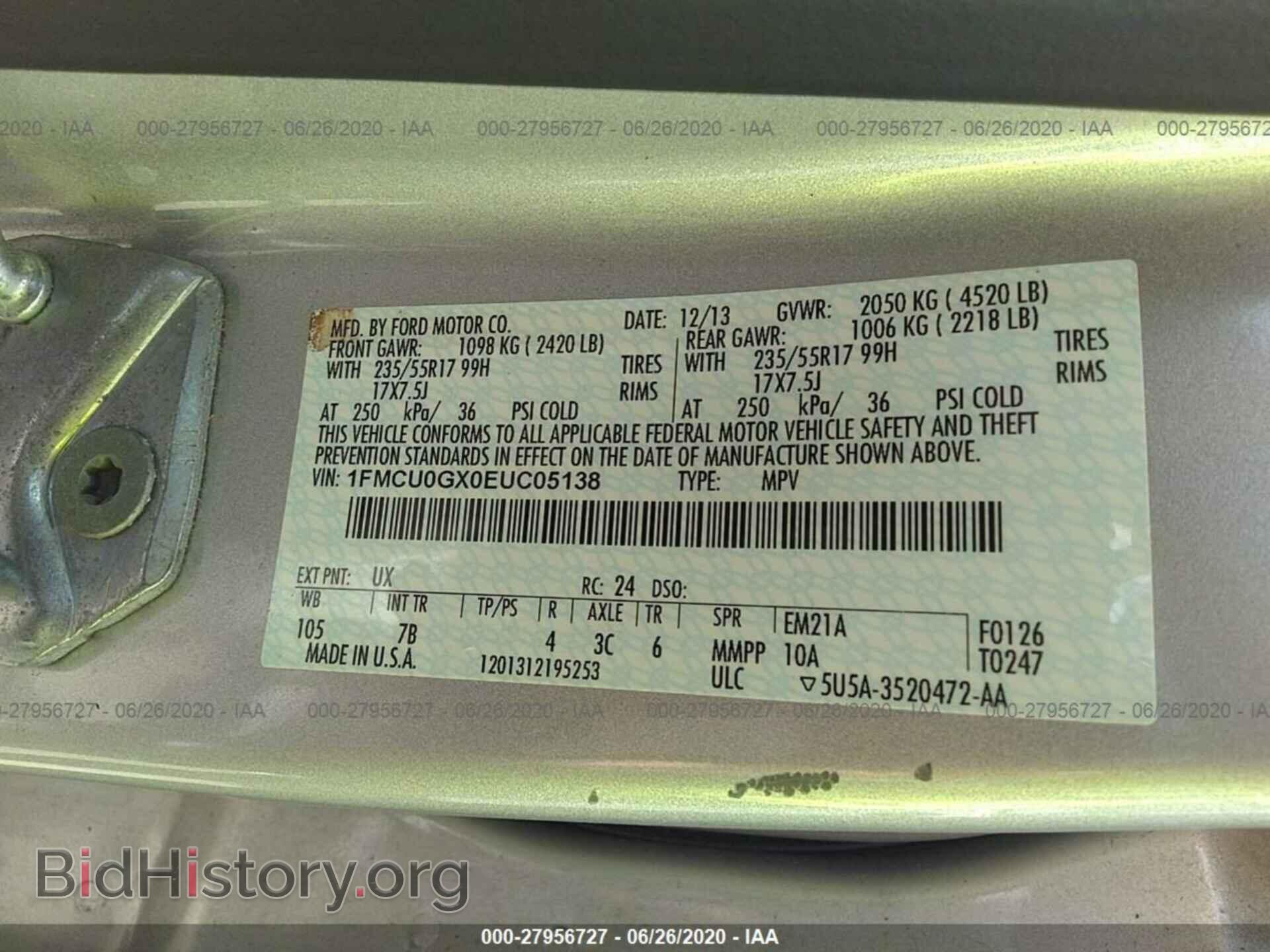 2014 FORD ESCAPE - VIN: 1FMCU0GX0EUC05138 - Фото 9