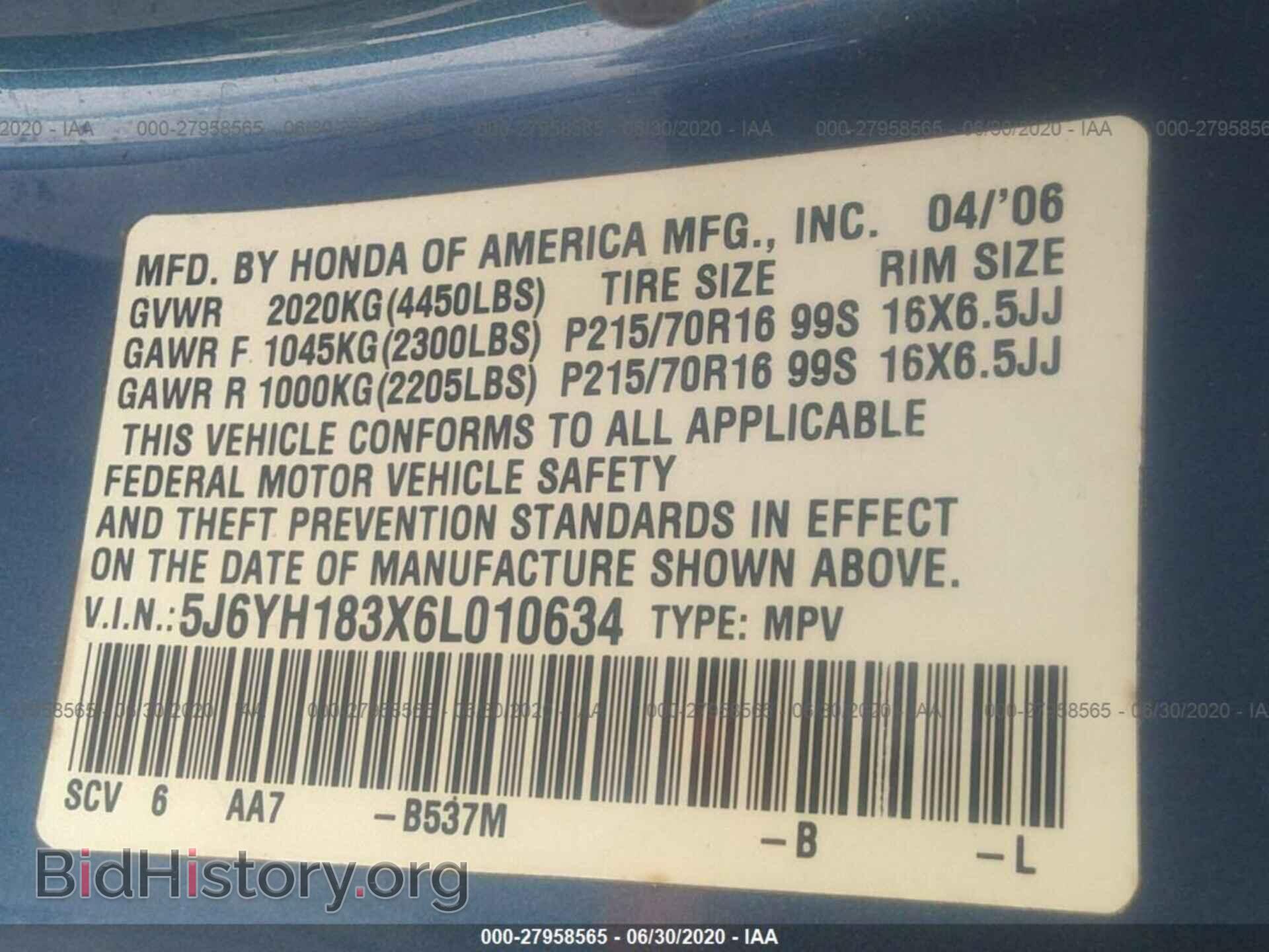 2006 HONDA ELEMENT - VIN: 5J6YH183X6L010634 - Фото 9