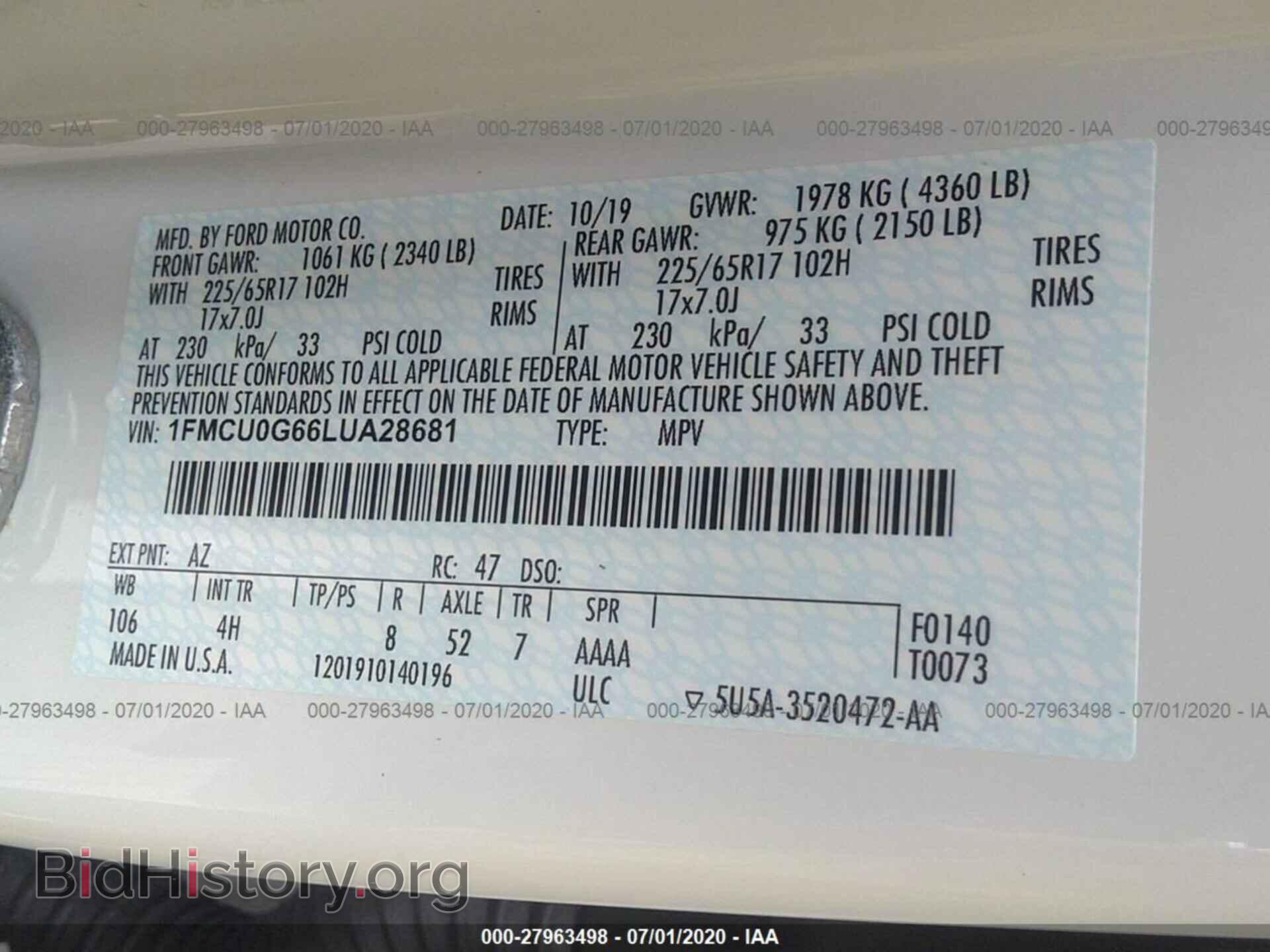 2020 FORD ESCAPE - VIN: 1FMCU0G66LUA28681 - Photo 9