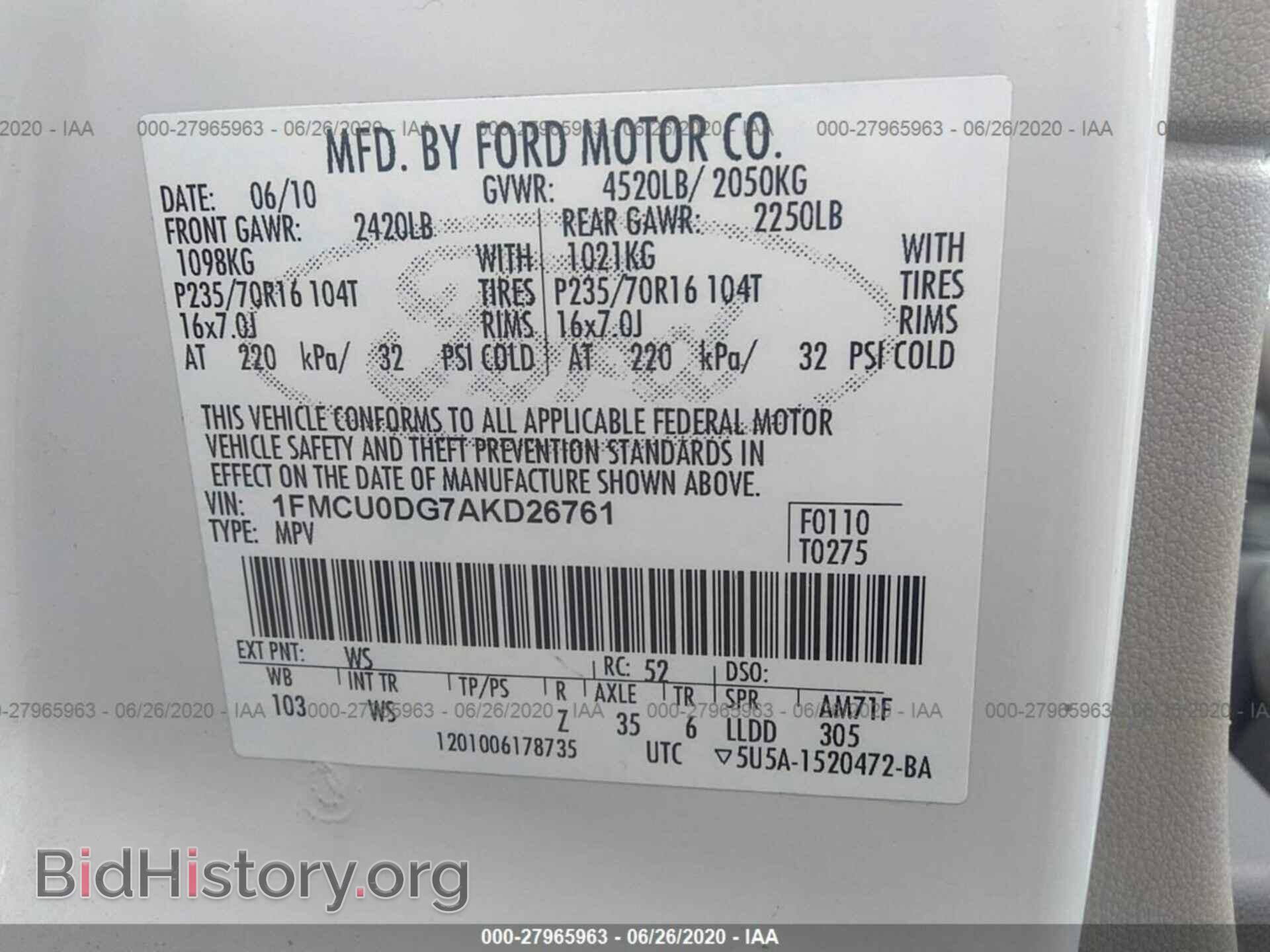 2010 FORD ESCAPE - VIN: 1FMCU0DG7AKD26761 - Photo 9