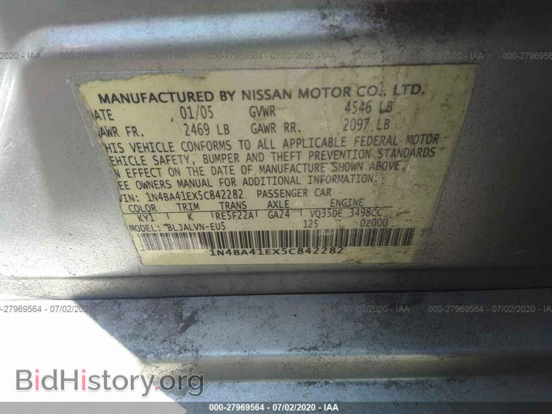 2005 NISSAN MAXIMA - VIN: 1N4BA41EX5C842282 - Фото 9