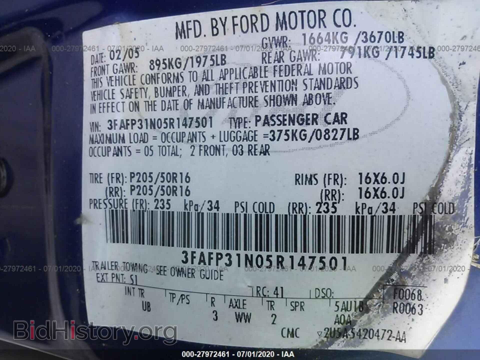 2005 FORD FOCUS - VIN: 3FAFP31N05R147501 - Фото 9