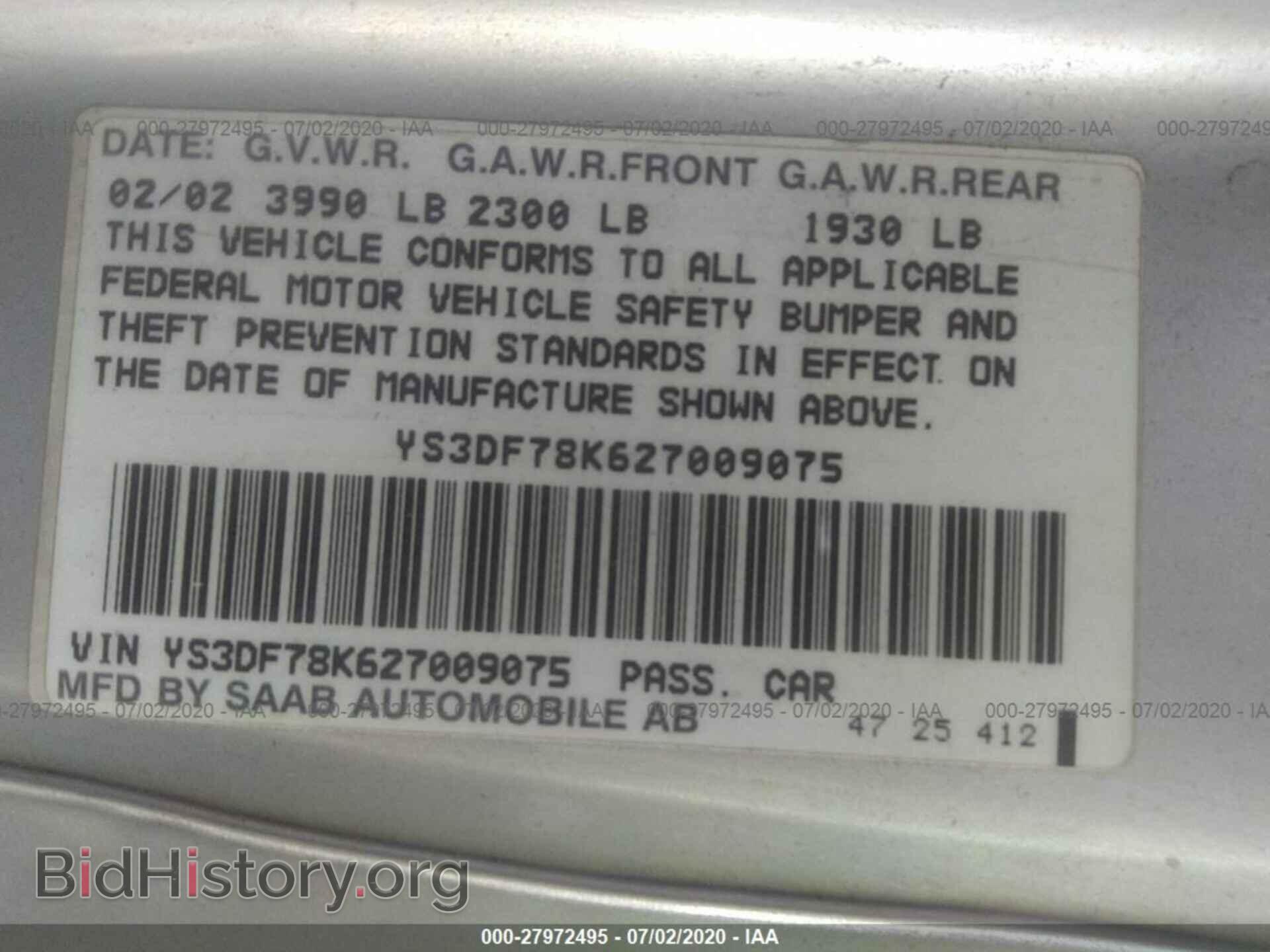 2002 SAAB 9-3 - VIN: YS3DF78K627009075 - Photo 9