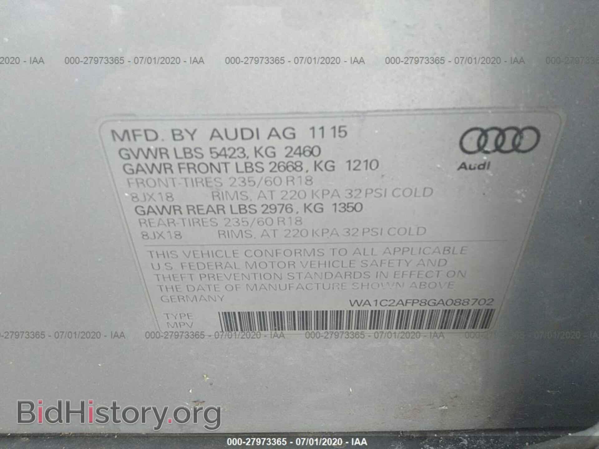 2016 AUDI Q5 - VIN: WA1C2AFP8GA088702 - Фото 9