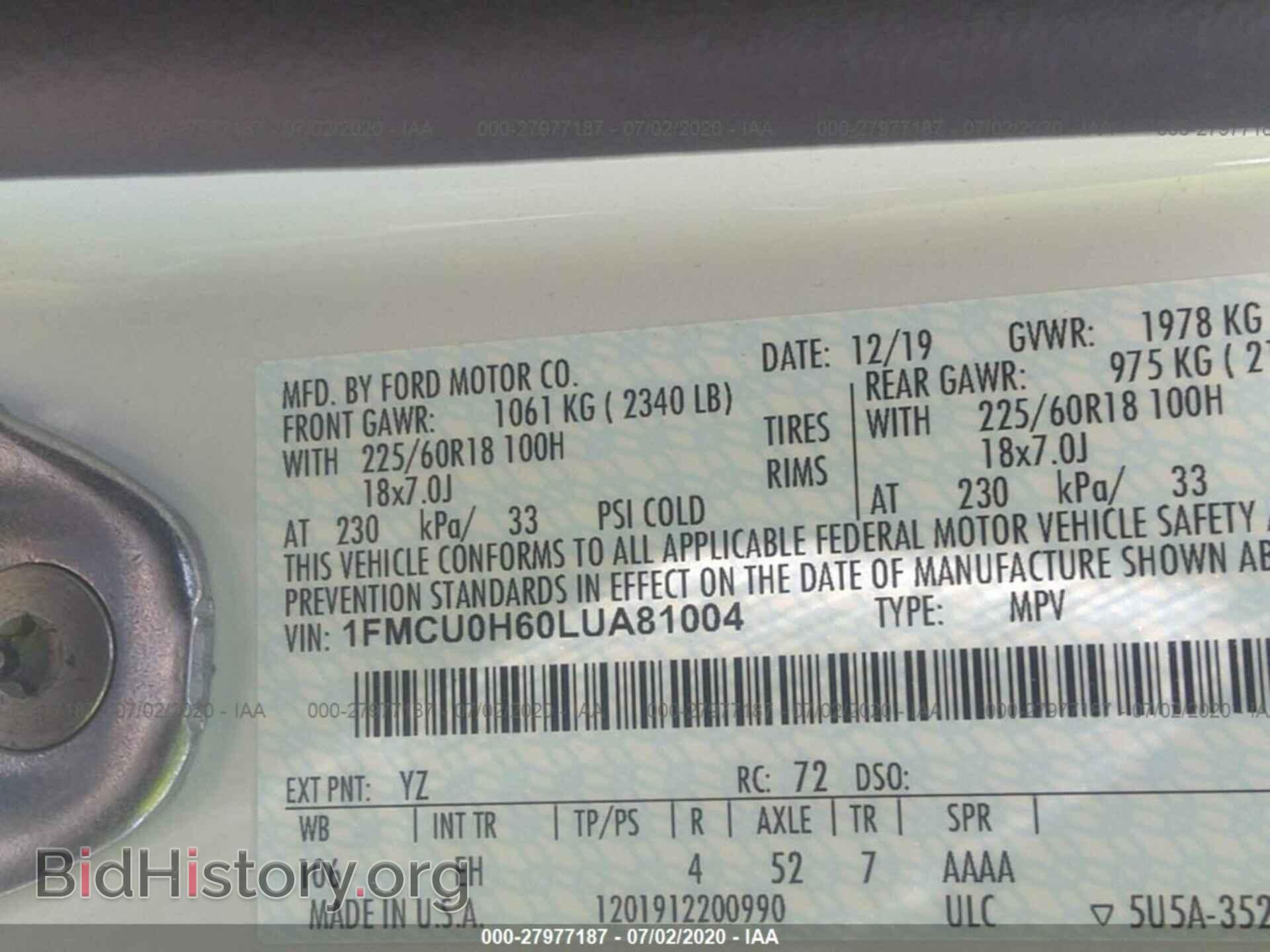 2020 FORD ESCAPE - VIN: 1FMCU0H60LUA81004 - Фото 9