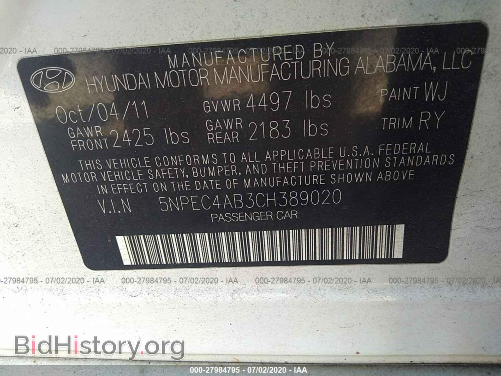 2012 HYUNDAI SONATA - VIN: 5NPEC4AB3CH389020 - Photo 9