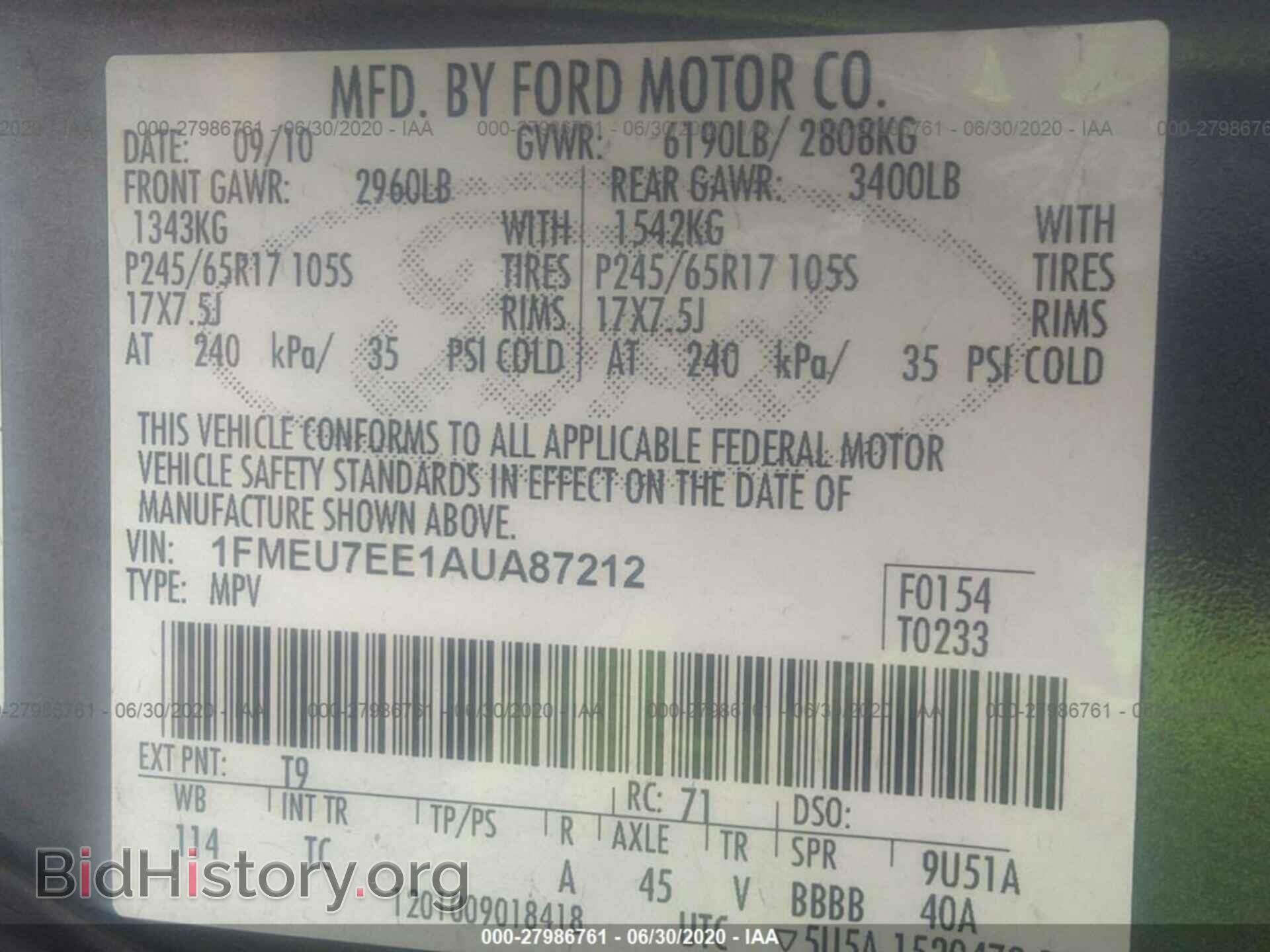 2010 FORD EXPLORER - VIN: 1FMEU7EE1AUA87212 - Фото 9
