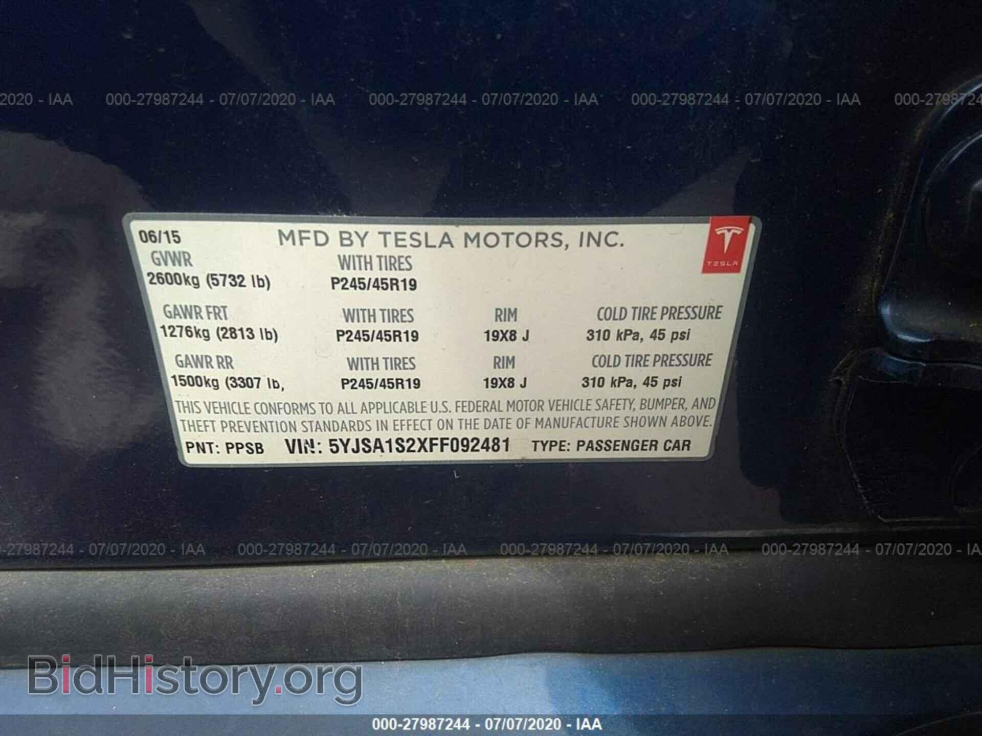 2015 TESLA MODEL S - VIN: 5YJSA1S2XFF092481 - Фото 9