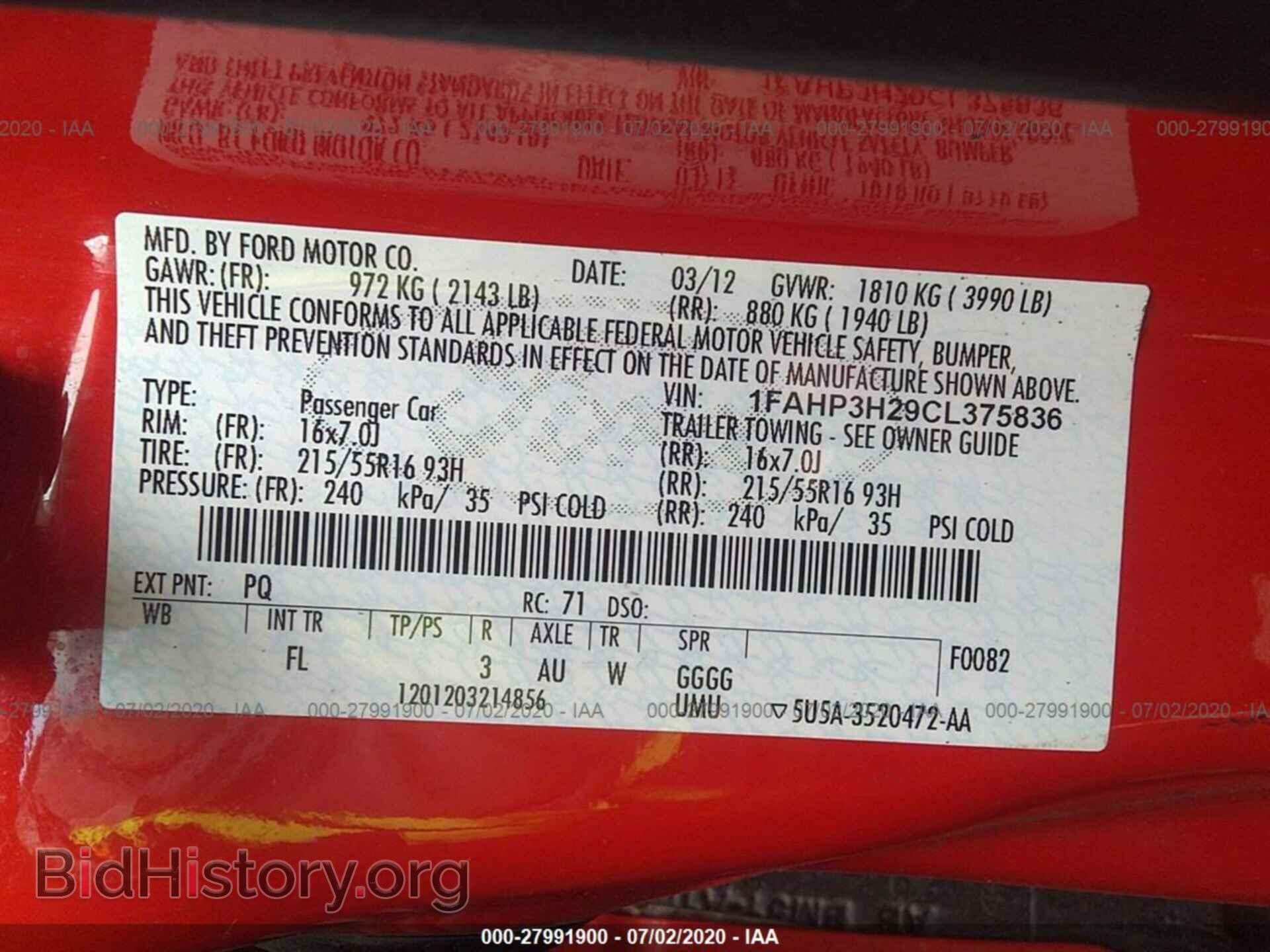 2012 FORD FOCUS - VIN: 1FAHP3H29CL375836 - Фото 9