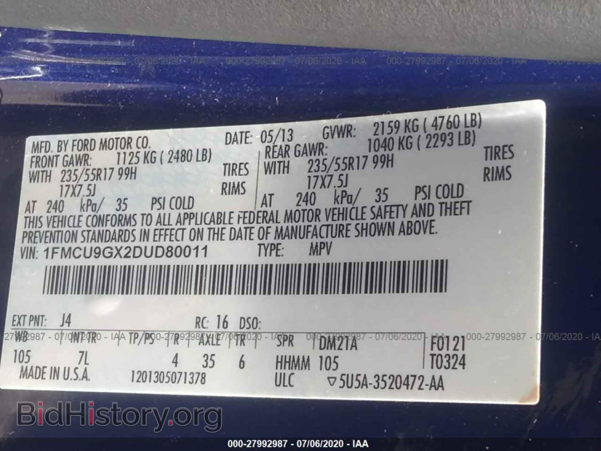 2013 FORD ESCAPE - VIN: 1FMCU9GX2DUD80011 - Фото 9