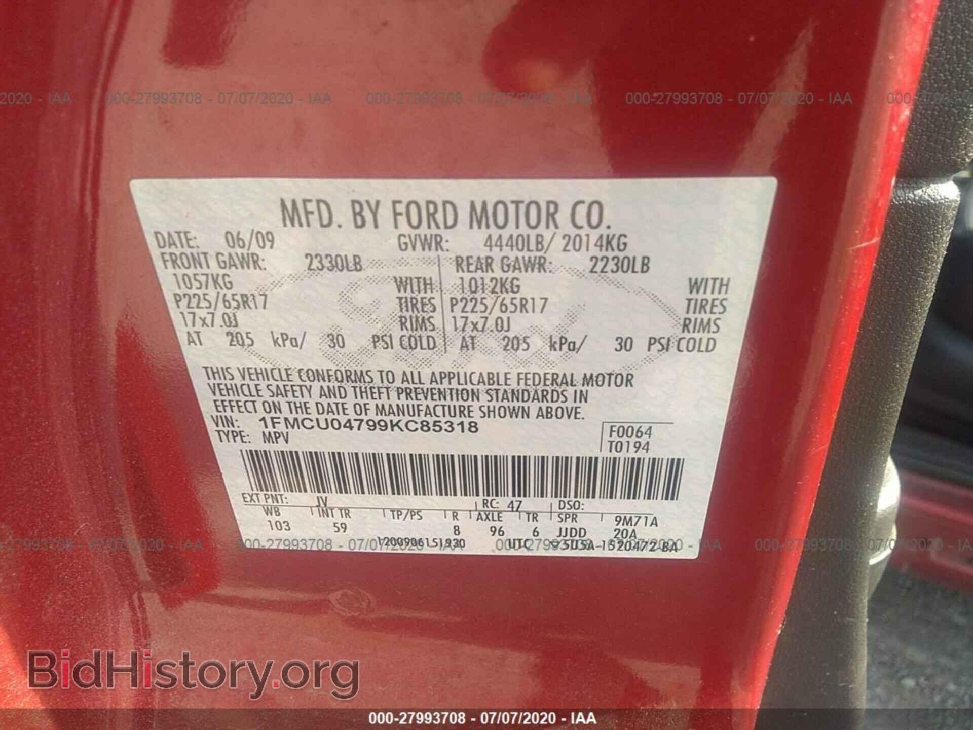 2009 FORD ESCAPE - VIN: 1FMCU04799KC85318 - Photo 9