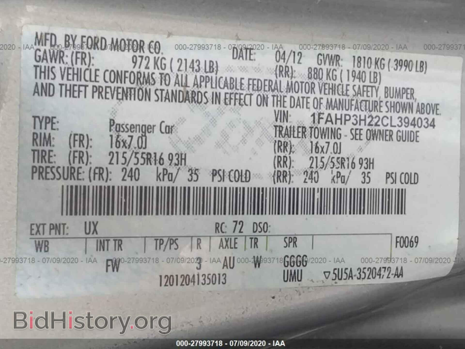 2012 FORD FOCUS - VIN: 1FAHP3H22CL394034 - Фото 9