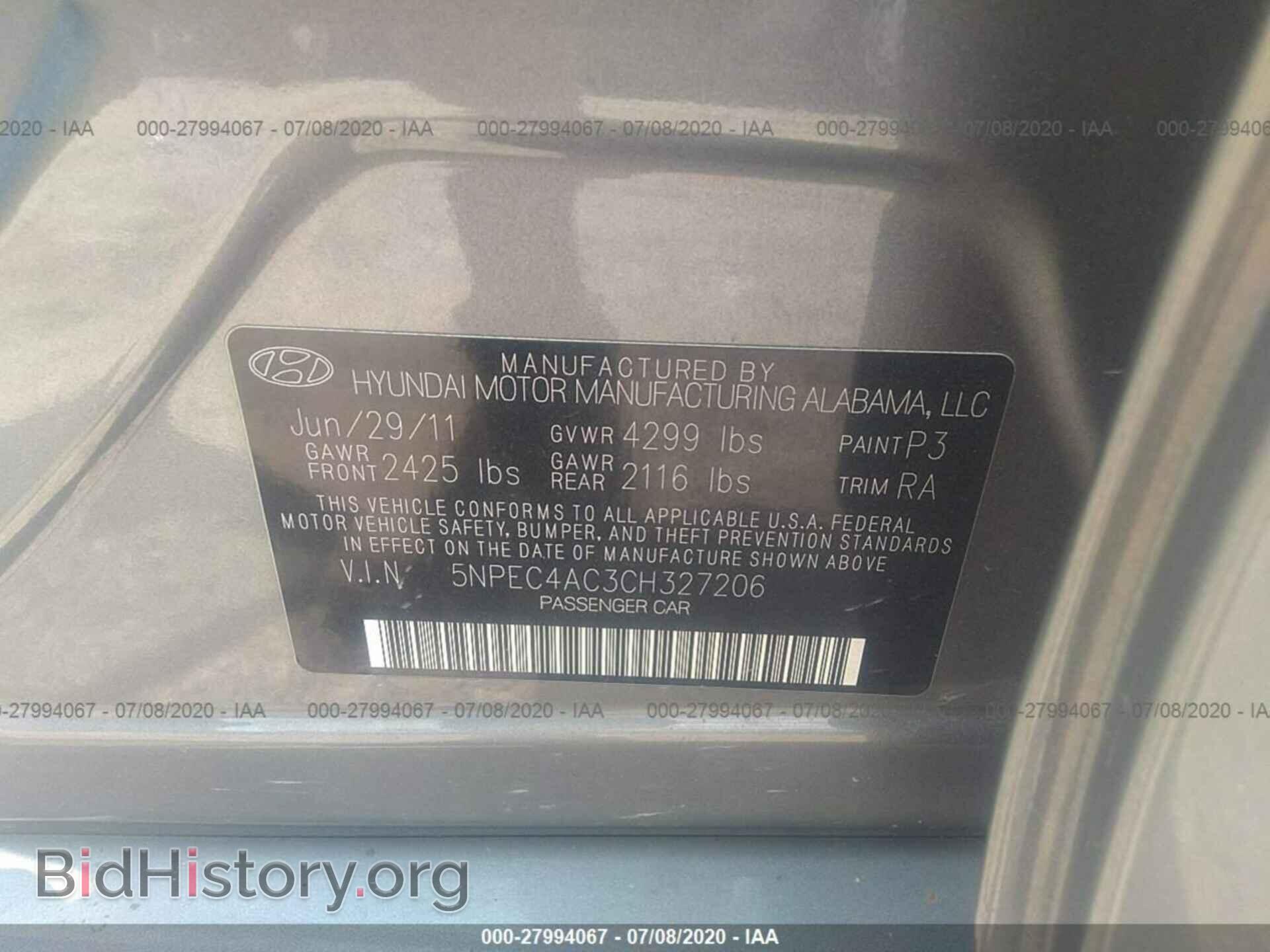 2012 HYUNDAI SONATA - VIN: 5NPEC4AC3CH327206 - Фото 9