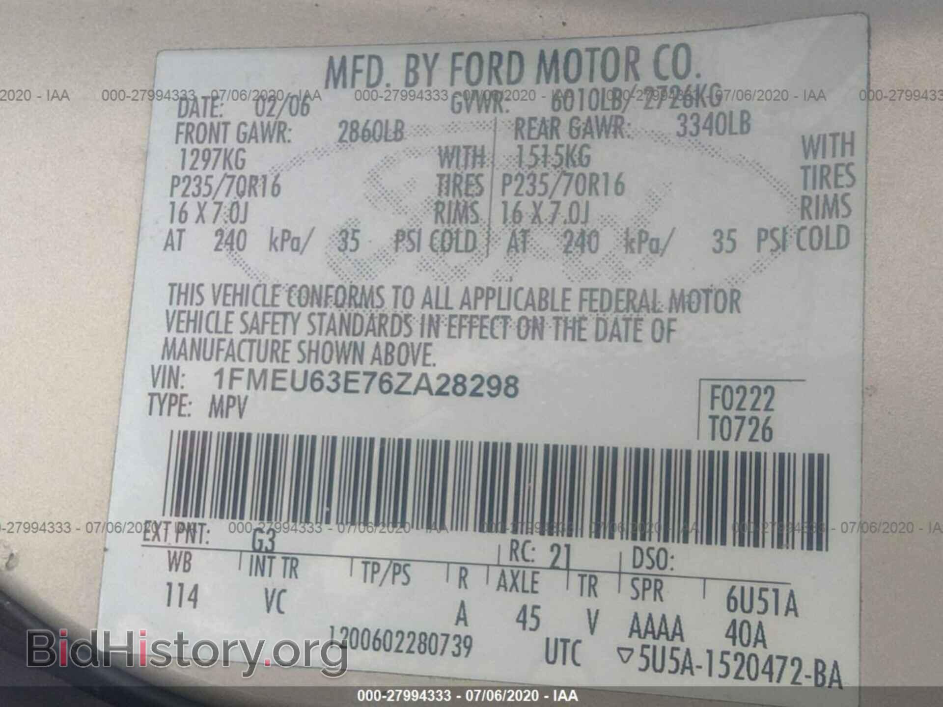 2006 FORD EXPLORER - VIN: 1FMEU63E76ZA28298 - Фото 9