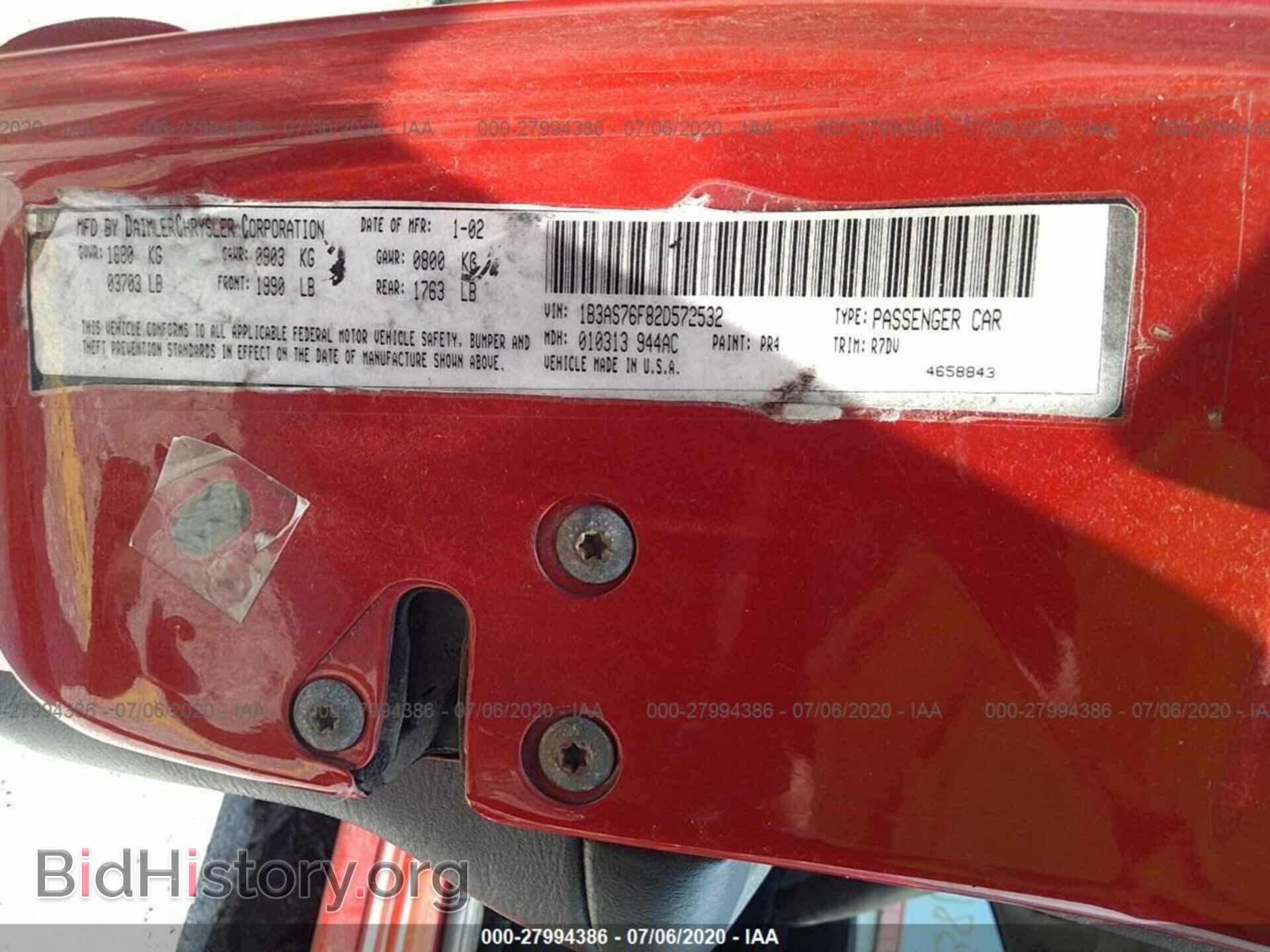 2002 DODGE NEON - VIN: 1B3AS76F82D572532 - Фото 9