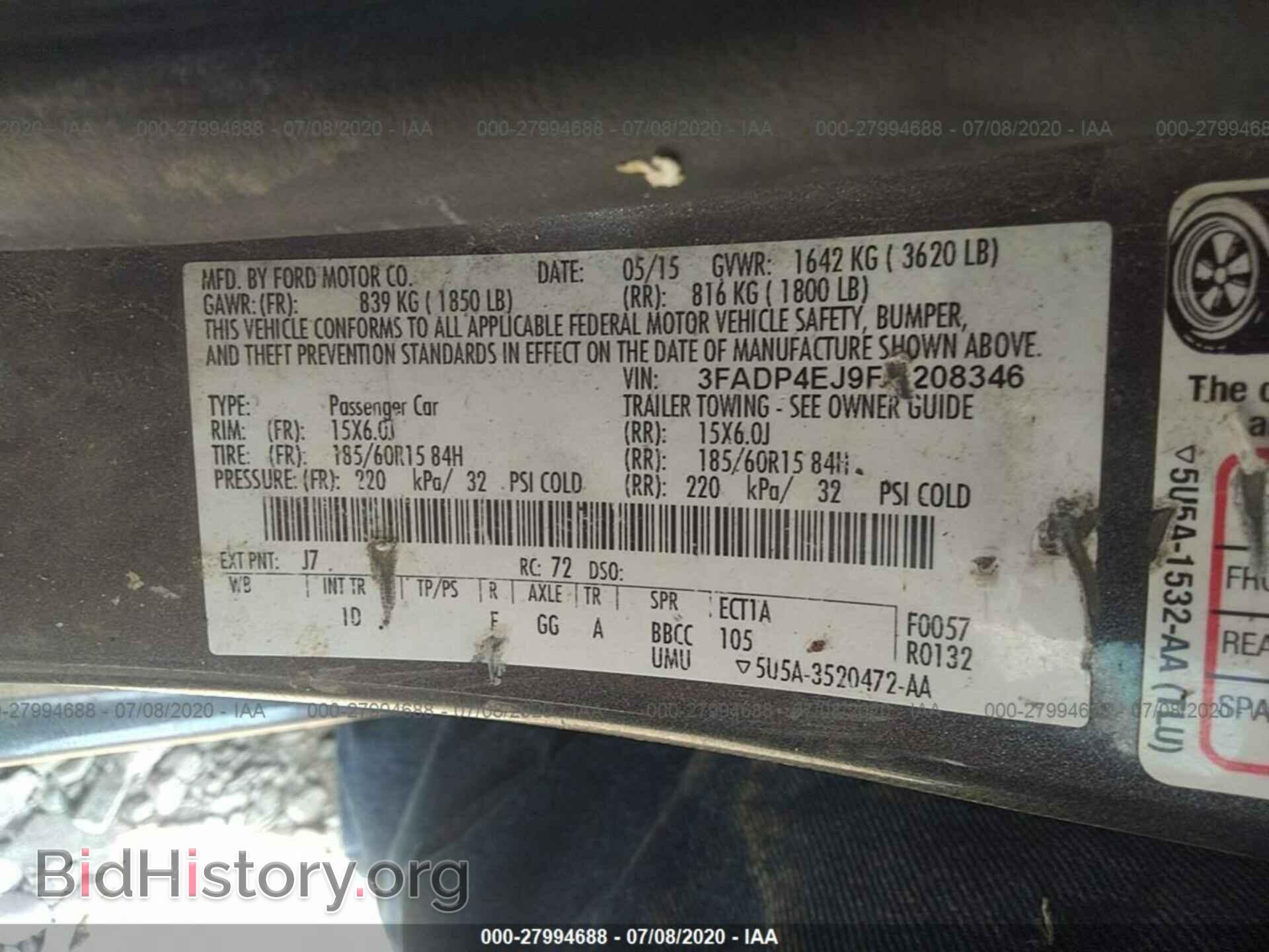 2015 FORD FIESTA - VIN: 3FADP4EJ9FM208346 - Фото 9