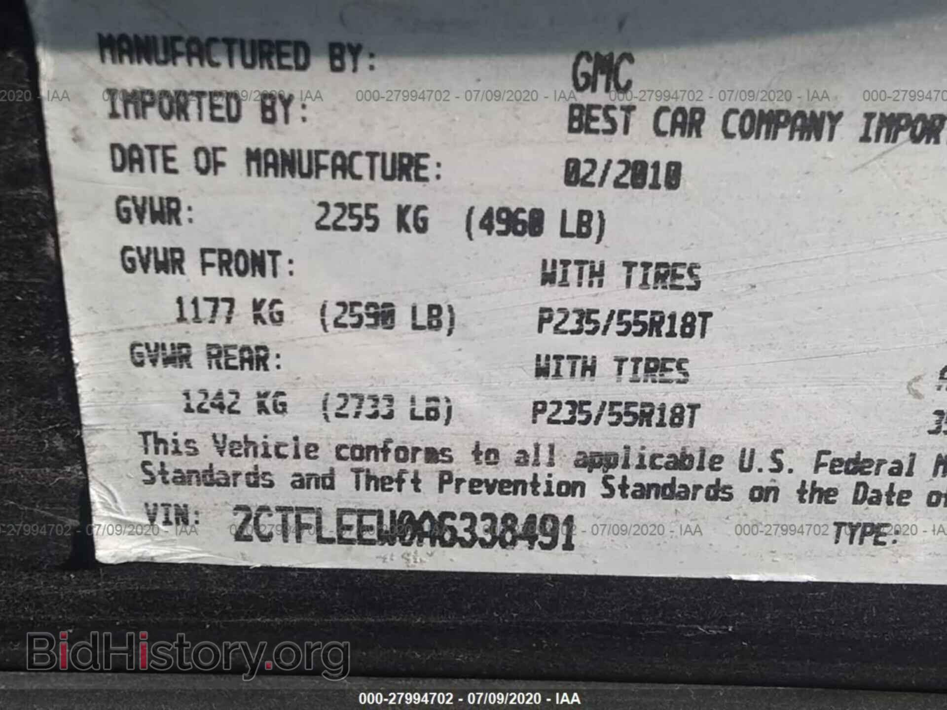 2010 GMC TERRAIN - VIN: 2CTFLEEW0A6338491 - Фото 9