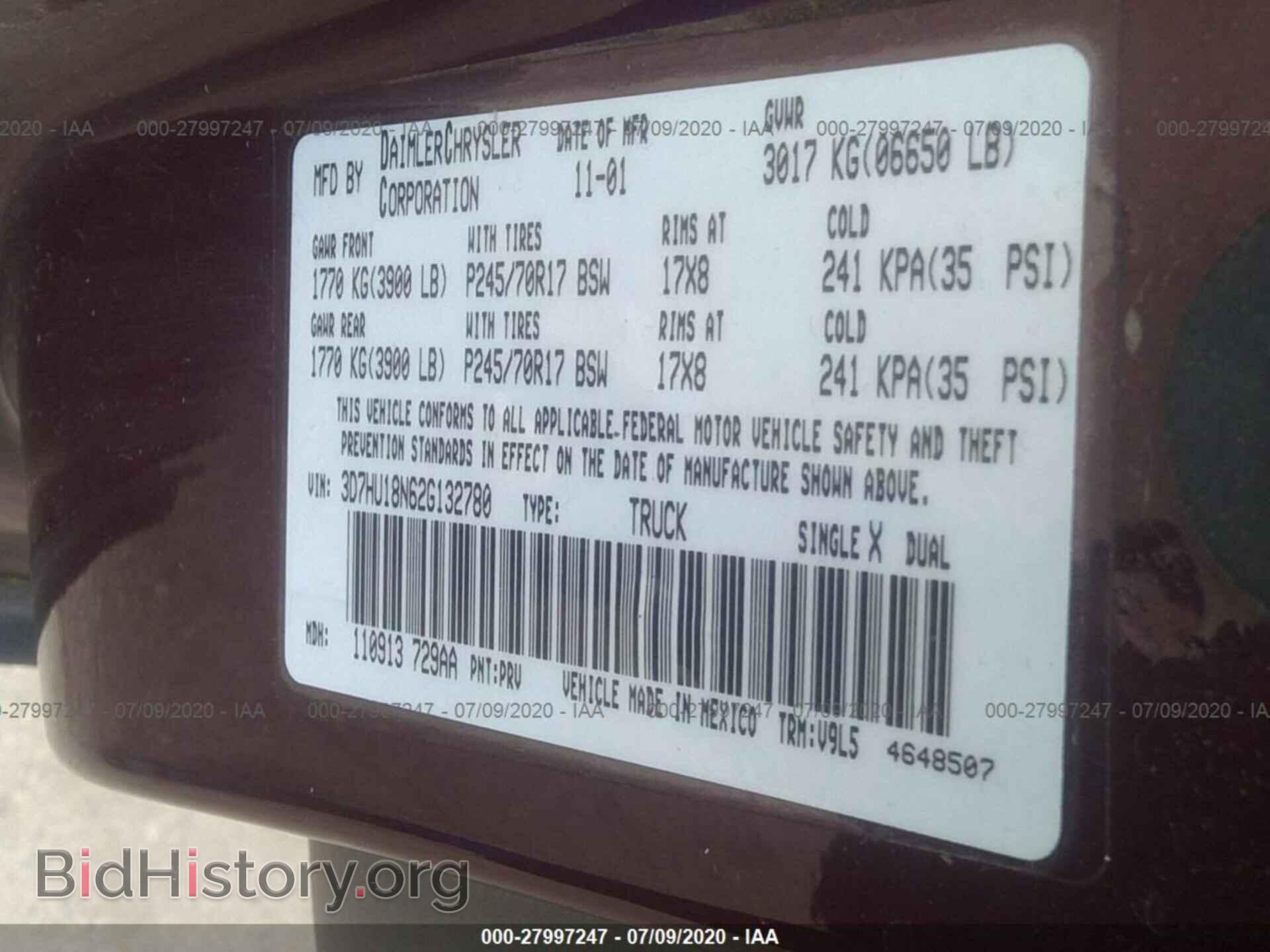 2002 DODGE RAM 1500 - VIN: 3D7HU18N62G132780 - Фото 9