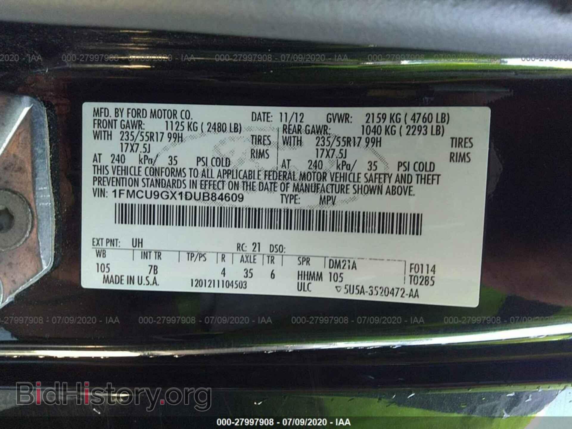 2013 FORD ESCAPE - VIN: 1FMCU9GX1DUB84609 - Photo 9