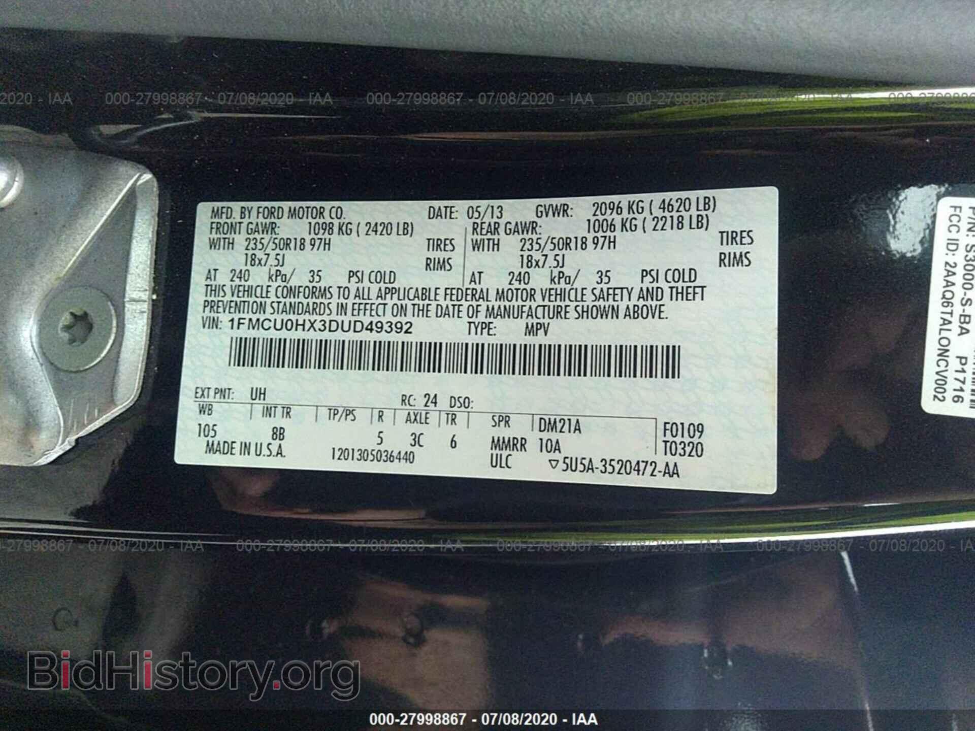 2013 FORD ESCAPE - VIN: 1FMCU0HX3DUD49392 - Фото 9