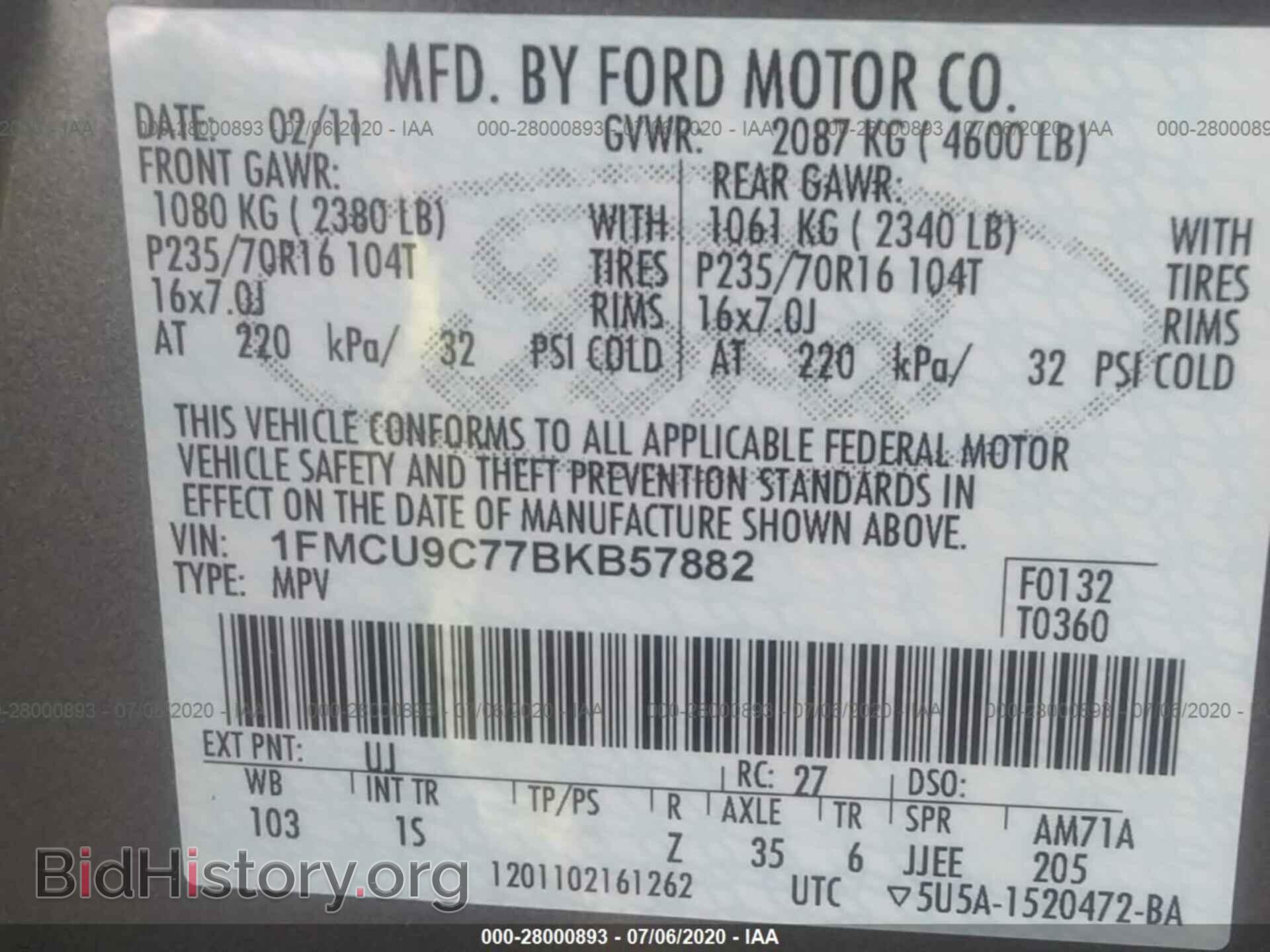 2011 FORD ESCAPE - VIN: 1FMCU9C77BKB57882 - Photo 9