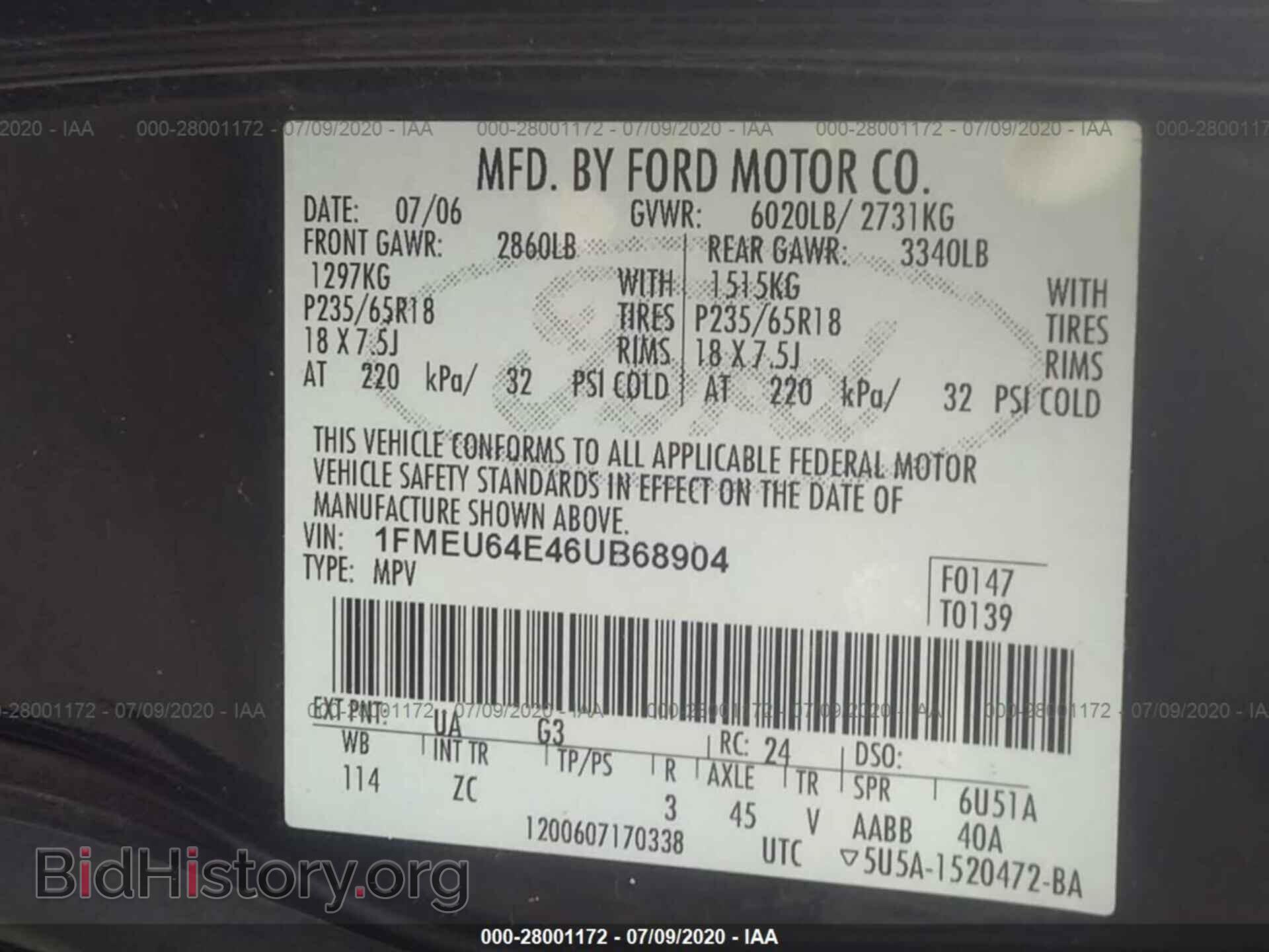 2006 FORD EXPLORER - VIN: 1FMEU64E46UB68904 - Фото 9