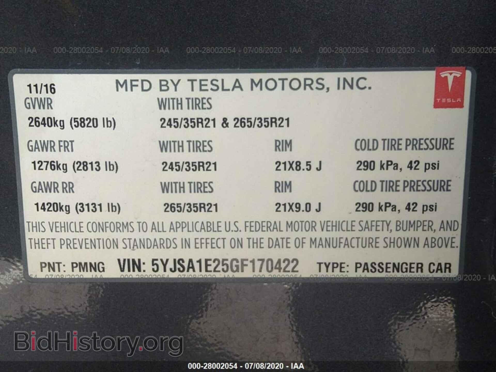 2016 TESLA MODEL S - VIN: 5YJSA1E25GF170422 - Фото 9