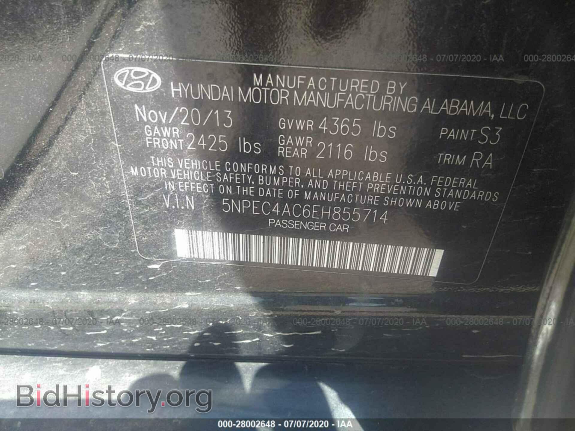 2014 HYUNDAI SONATA - VIN: 5NPEC4AC6EH855714 - Фото 9