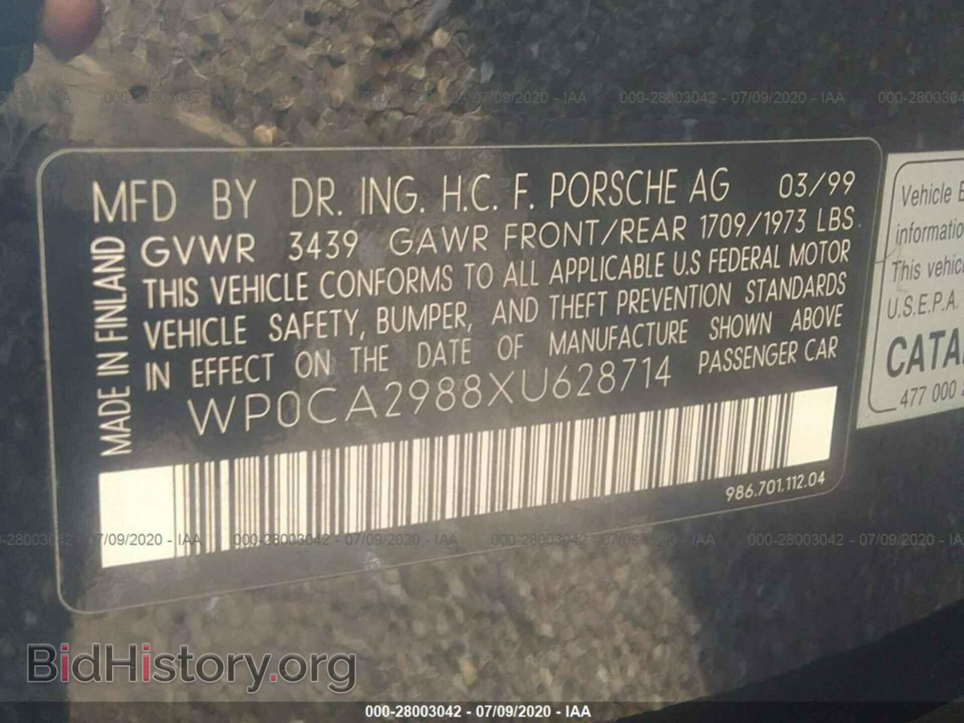 1999 PORSCHE BOXSTER - VIN: WP0CA2988XU628714 - Фото 9