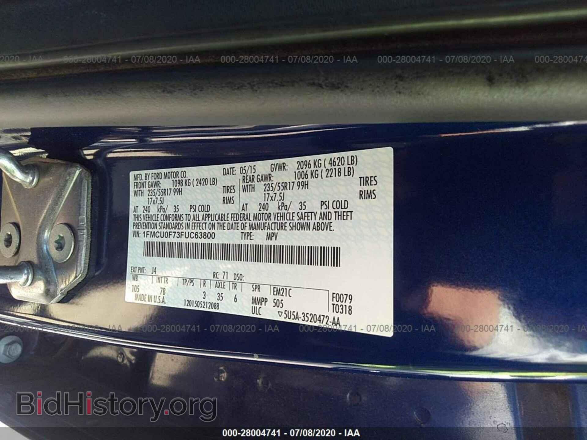 2015 FORD ESCAPE - VIN: 1FMCU0F73FUC63800 - Photo 9