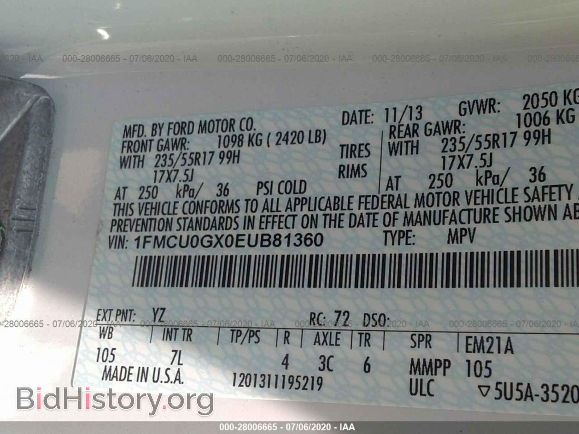 2014 FORD ESCAPE - VIN: 1FMCU0GX0EUB81360 - Фото 9