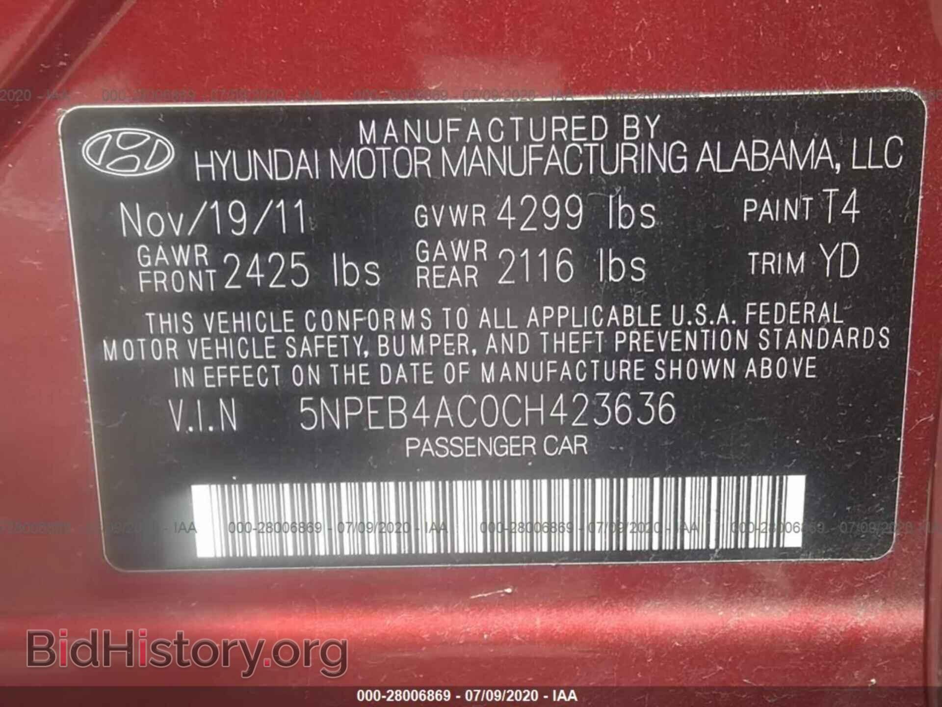 2012 HYUNDAI SONATA - VIN: 5NPEB4AC0CH423636 - Фото 9