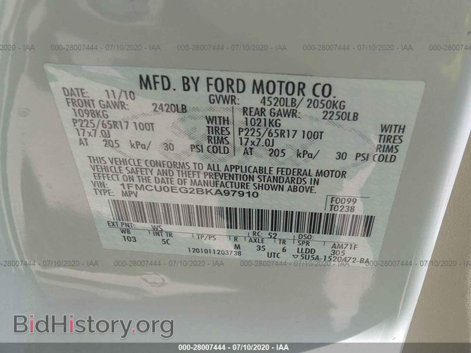 2011 FORD ESCAPE - VIN: 1FMCU0EG2BKA97910 - Photo 9