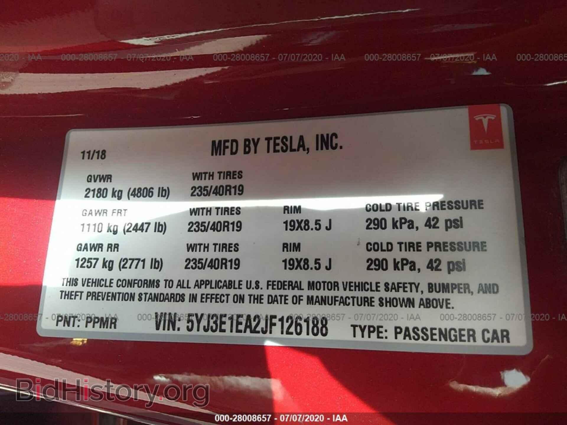2018 TESLA MODEL 3 - VIN: 5YJ3E1EA2JF126188 - Фото 9