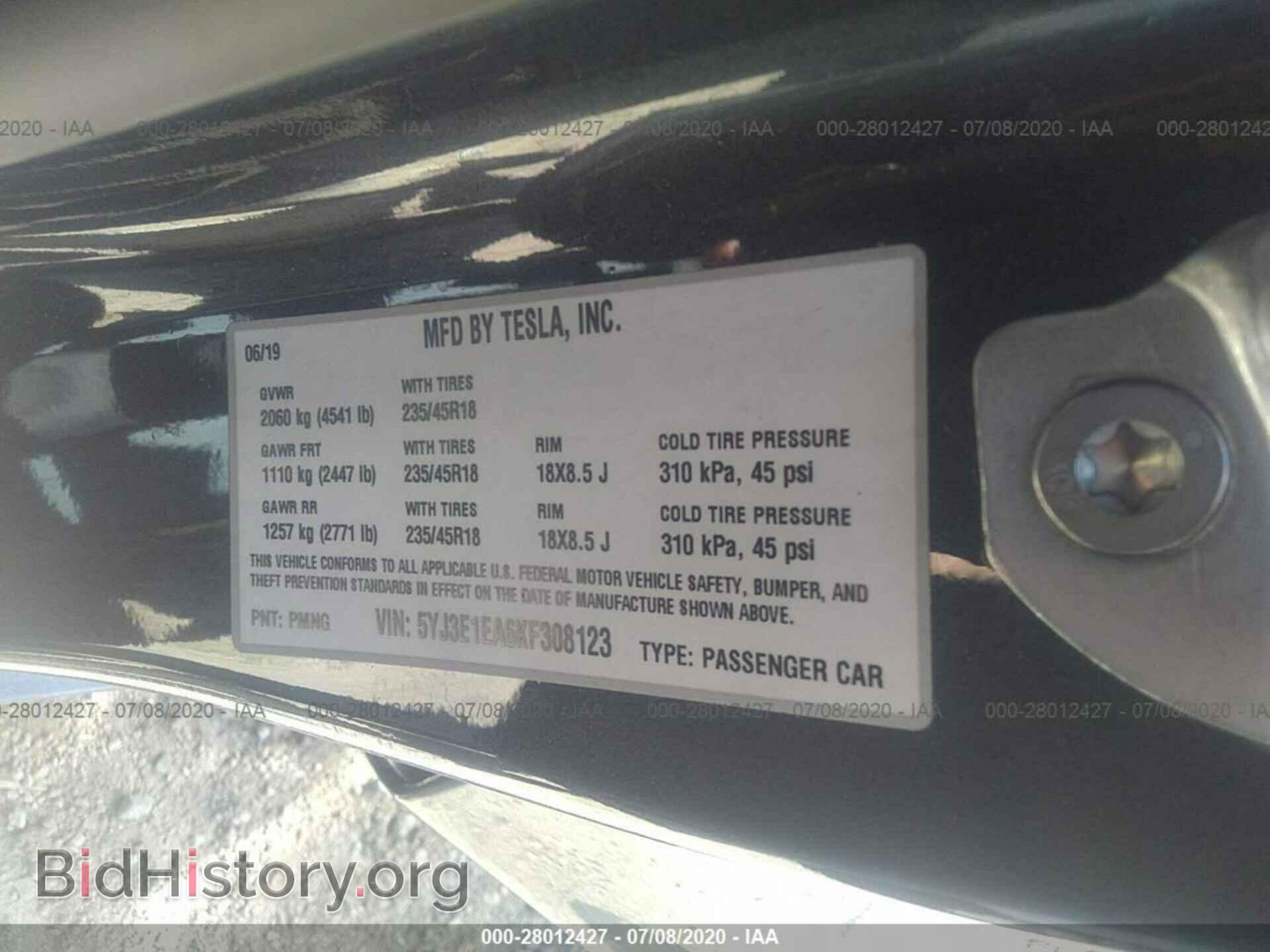 2019 TESLA MODEL 3 - VIN: 5YJ3E1EA6KF308123 - Фото 9